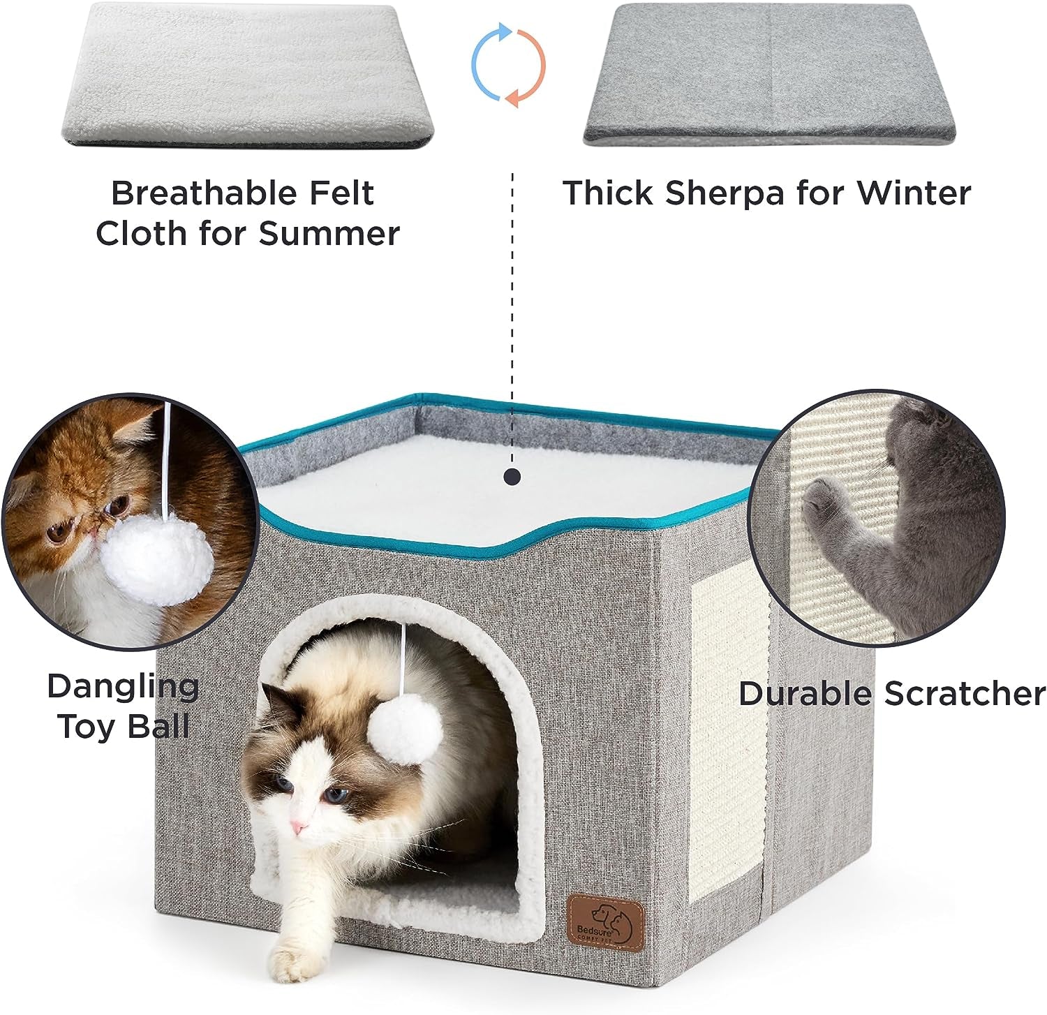  Large Cat Cave for Pet Cat House with Fluffy Ball Hanging 