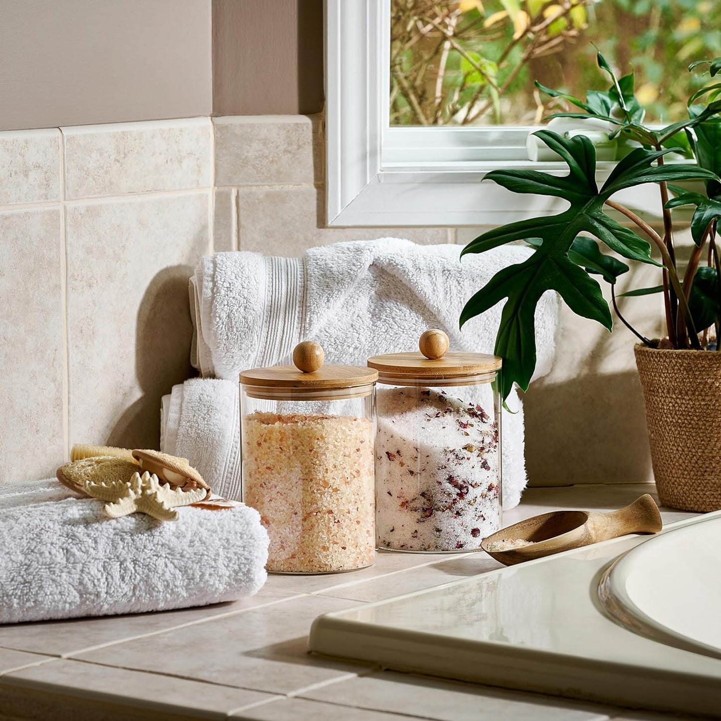   Canisters for Kitchen Counter with Airtight Bamboo 