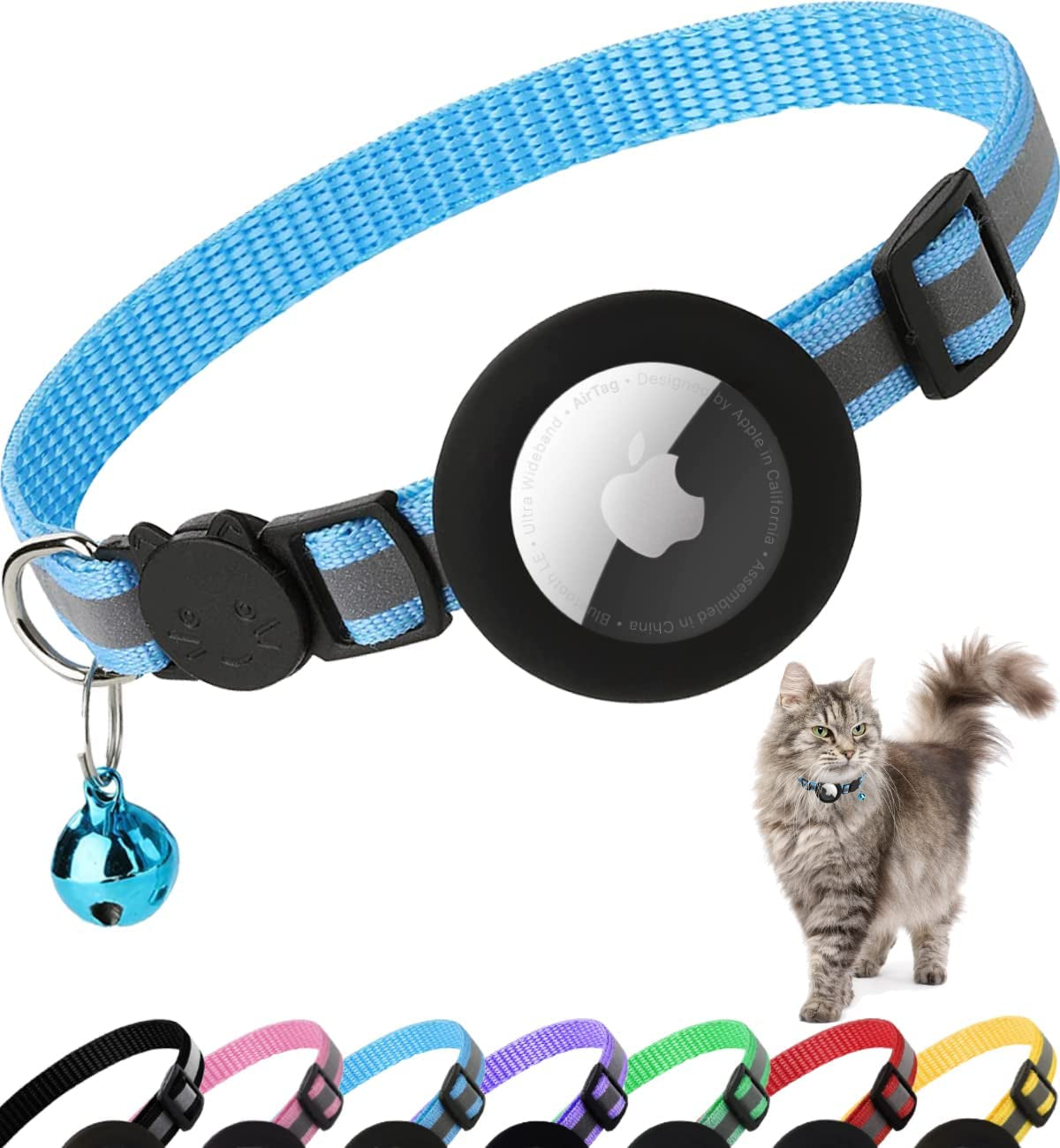 Reflective Kitten Collar with Apple Air Tag Holder 