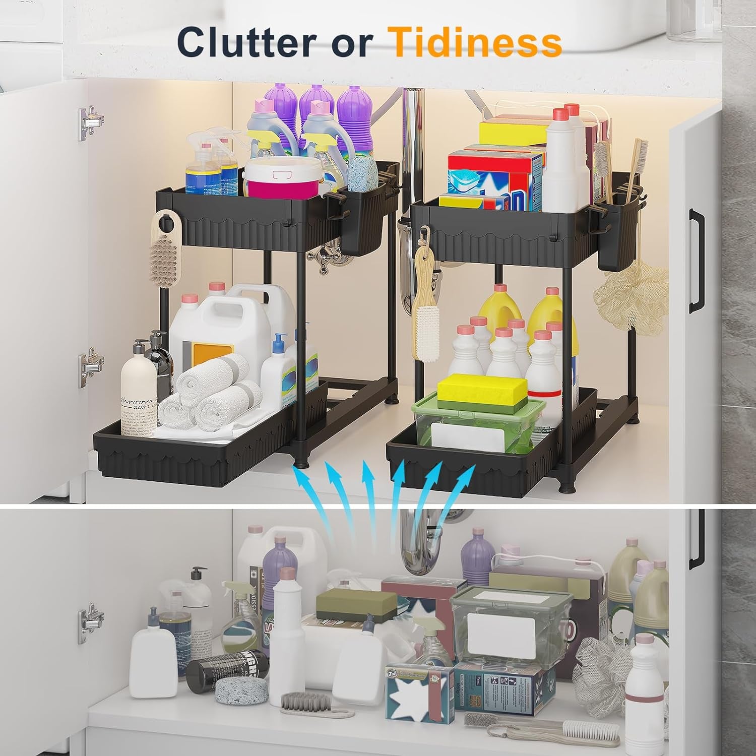 2 Pack under Sink Organizers and Storage 2 Tier Sliding Bathroom