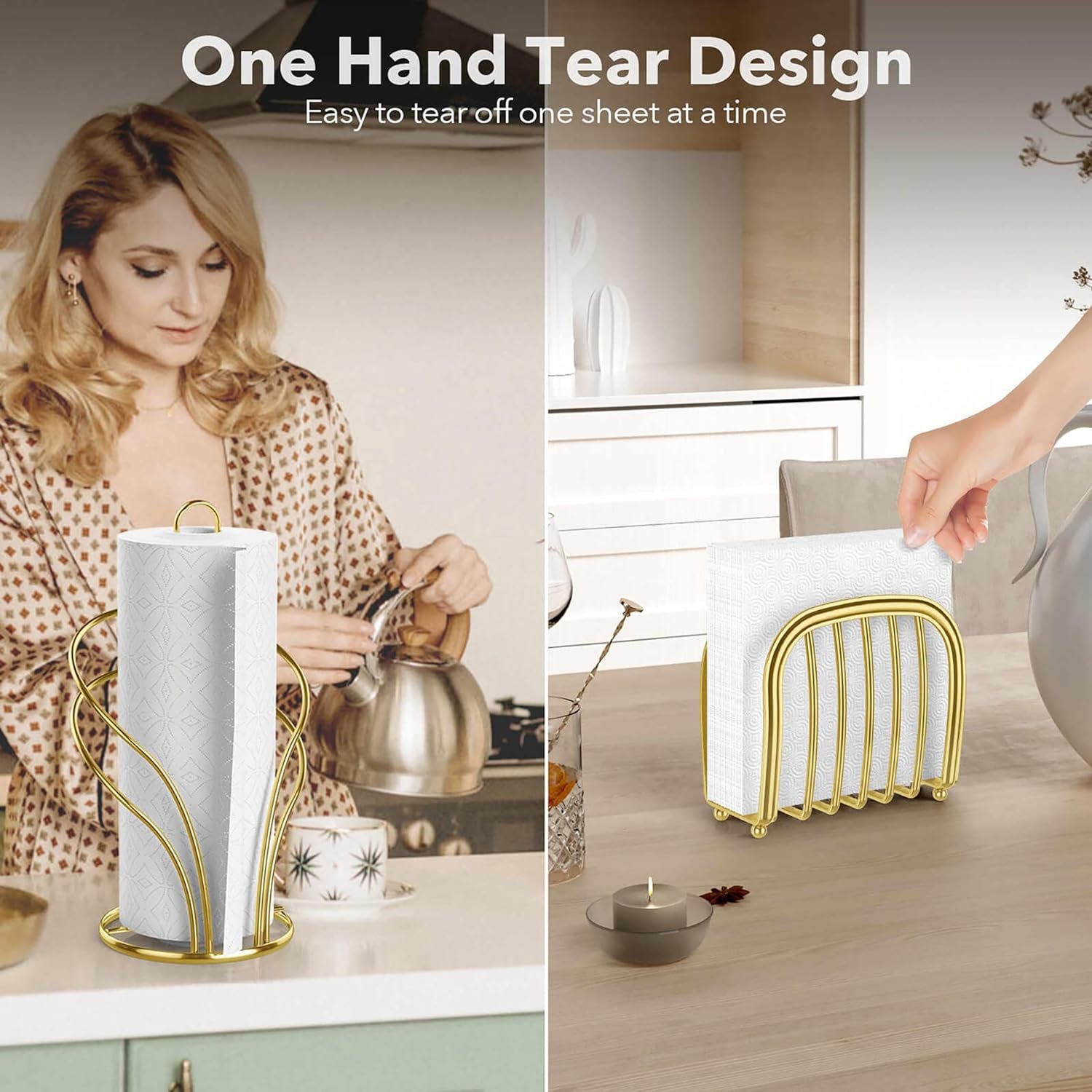 Paper Towel Holder Countertop Stainless Steel Paper Towel Roll Holder and Paper Napkinholder Set