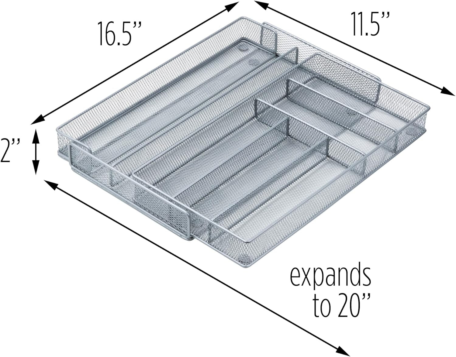 KCH-02163 Steel Mesh 7-Compartment Expandable Utility Drawer Organizer Silver