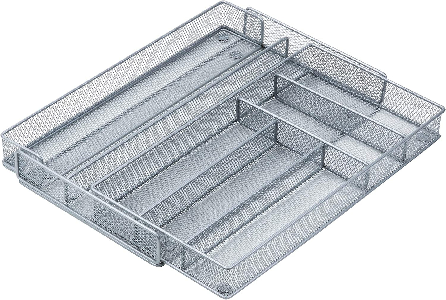 KCH-02163 Steel Mesh 7-Compartment Expandable Utility Drawer Organizer Silver