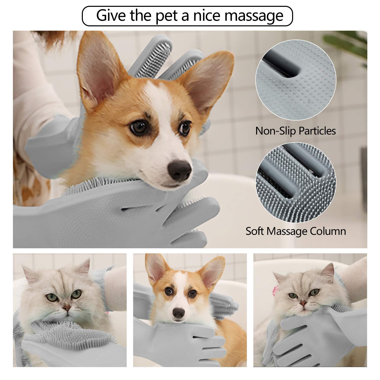  Gentle Dog Bathing Shampoo Brush Massage Mitt with 