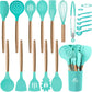 17 Pcs Silicone Cooking Kitchen Utensils Set with Holder Wooden 