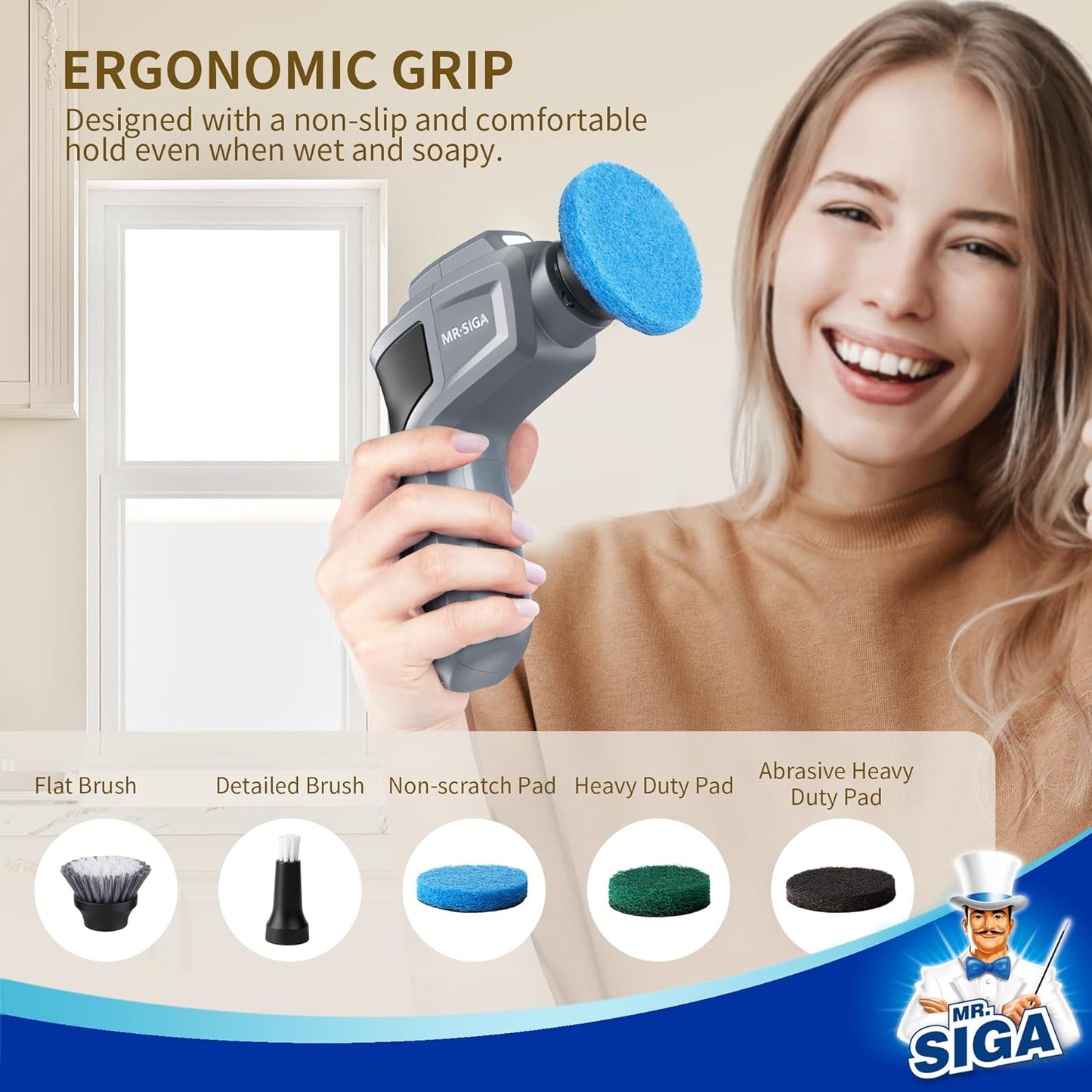 Electric Spin Scrubber Electric Cleaning Brush for Kitchen and Bathroom Cleaning