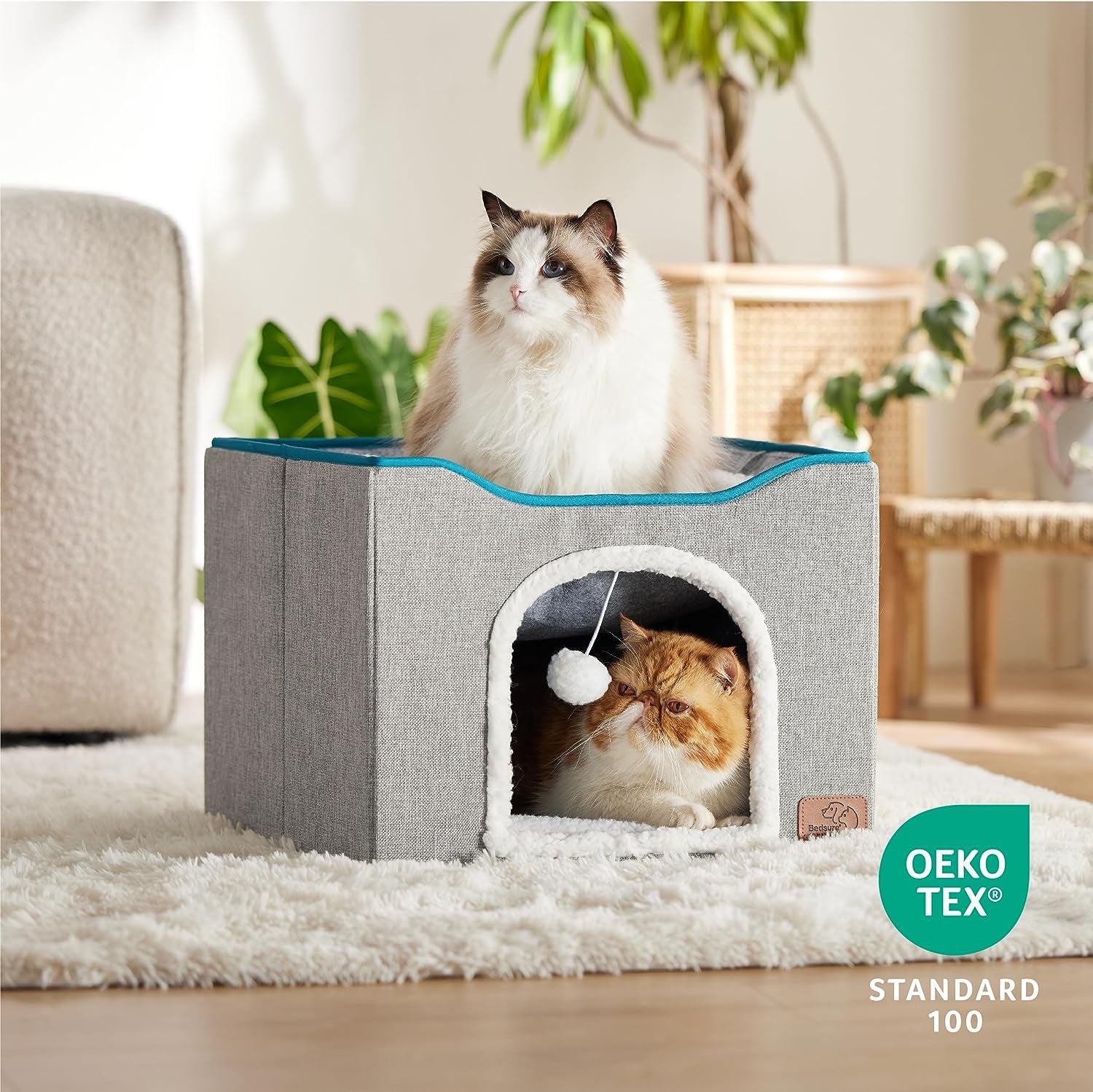  Large Cat Cave for Pet Cat House with Fluffy Ball Hanging 