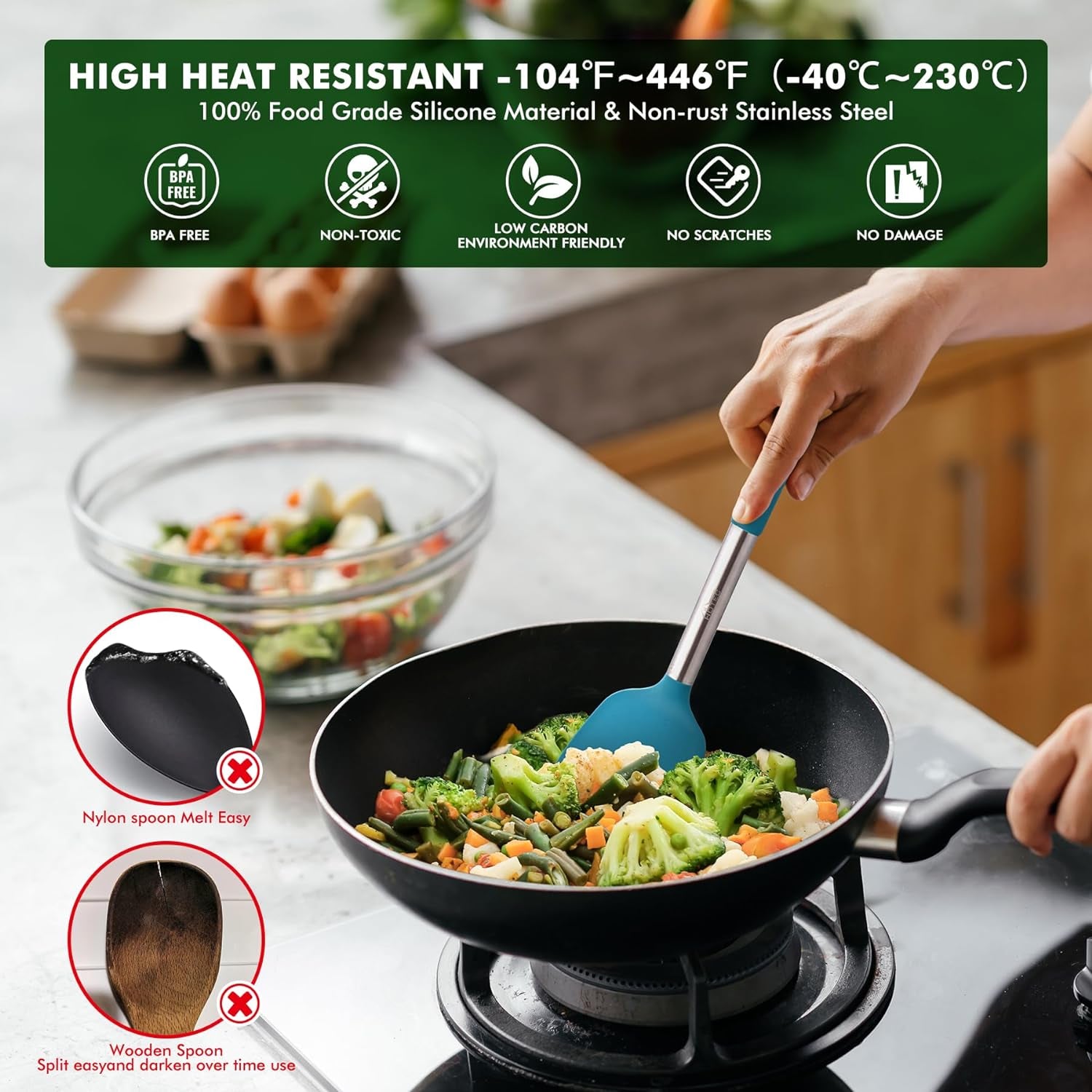 Heat Resistant Silicone Kitchen Utensils Cooking Utensil Set Spatula Set