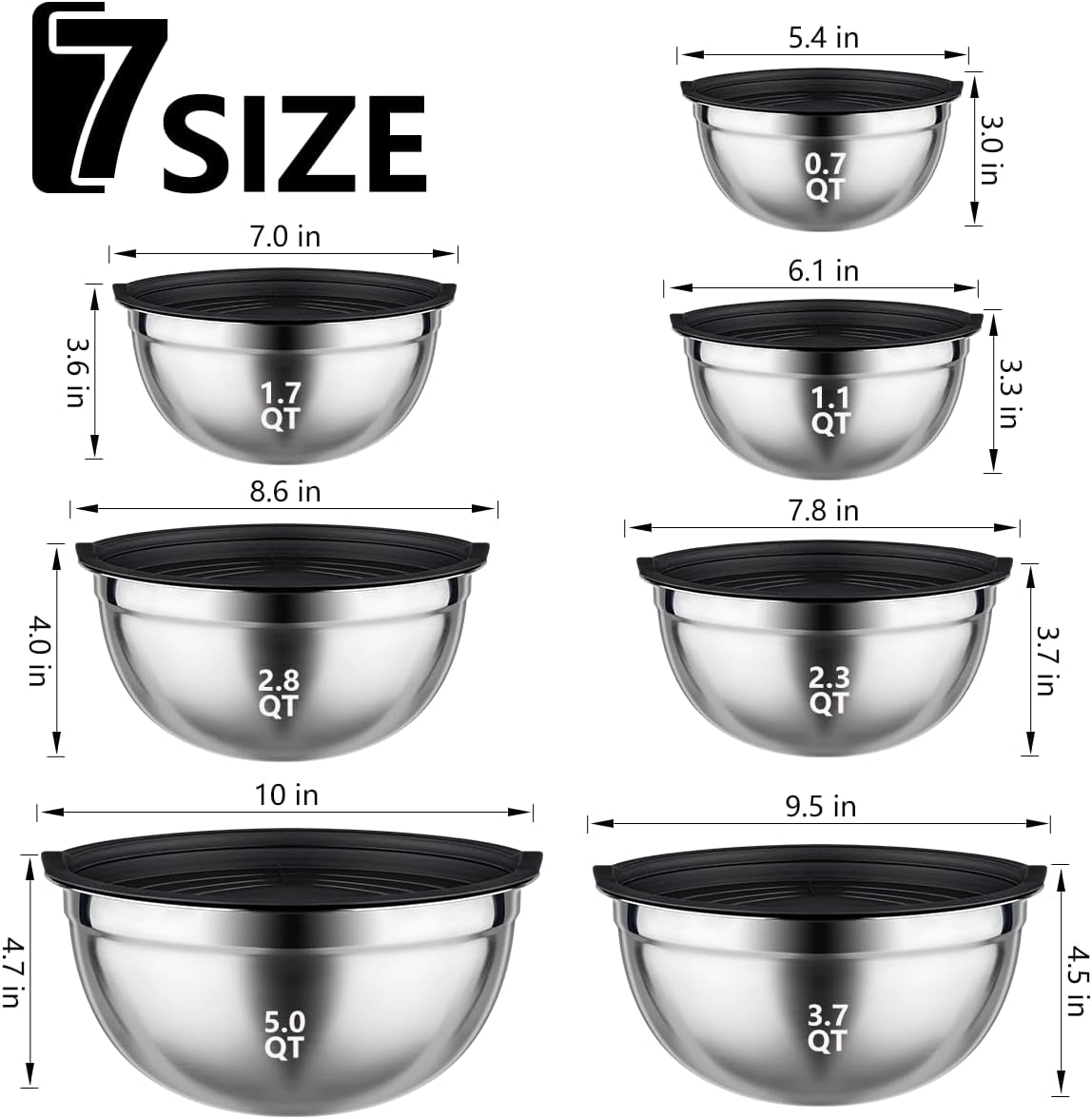 26 PCS Stainless Steel Nesting Black Mixing Bowls Set 