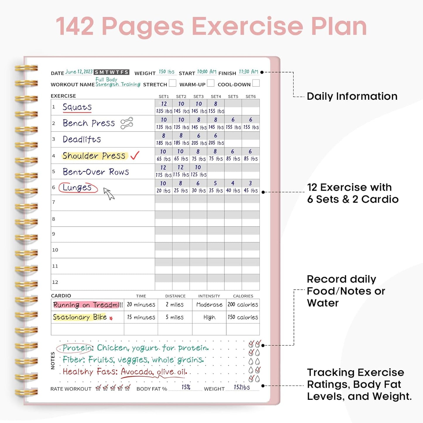 Fitness Workout Journal for Women  Men A55.5 X 8.2Workout Log Book Planner