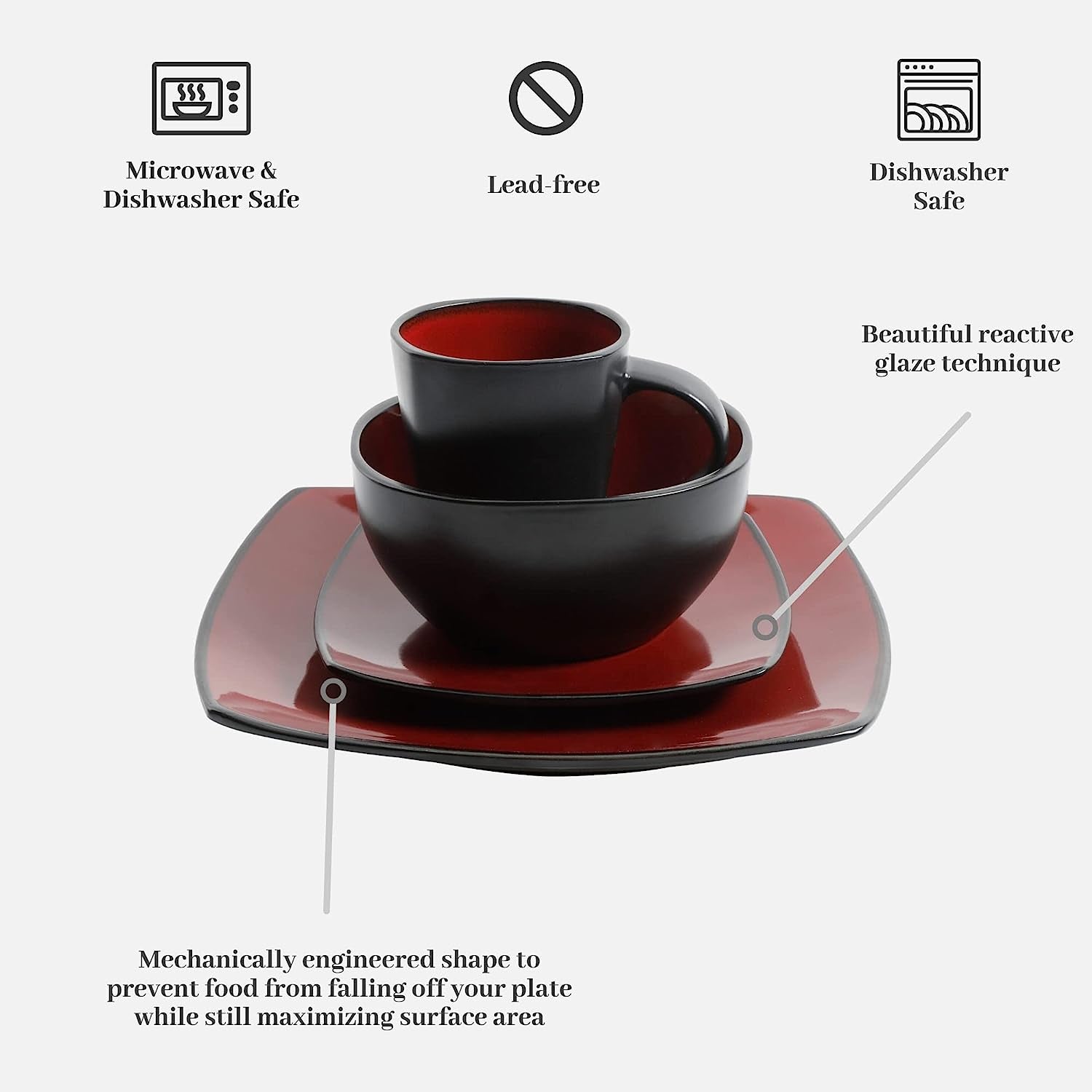 Square Reactive Glaze Dinnerware Set Red Service