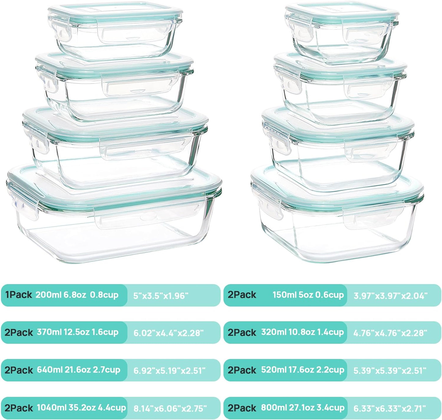 Meal Prep Containers Airtight Glass Bento Boxes with 