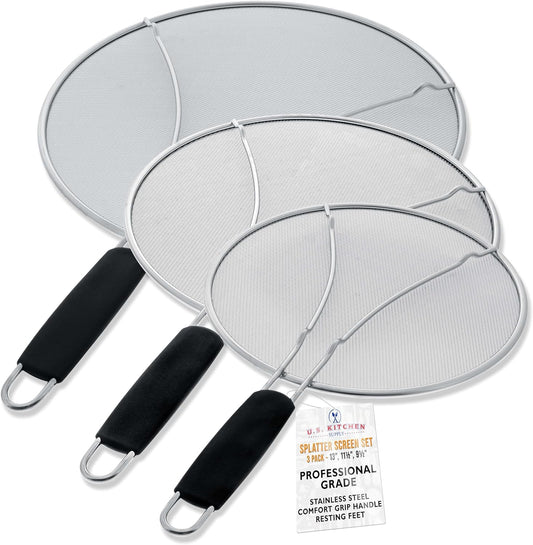 13 11 5  9 5  Stainless Steel Fine Mesh Splatter Screen with Resting Feet Set