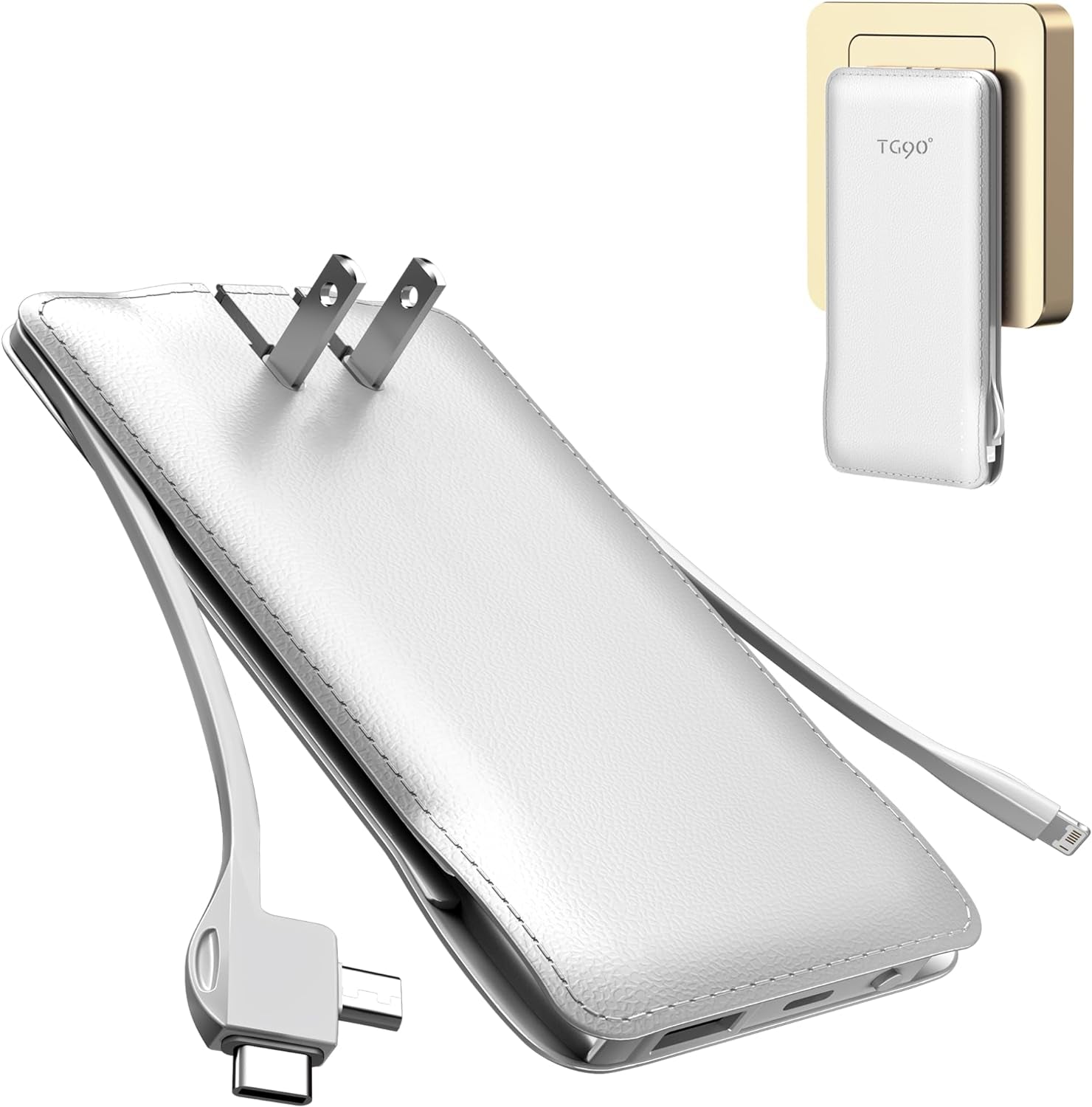 Portable Charger Power Bank with Built In AC Wall Plug and Cables10000Mah