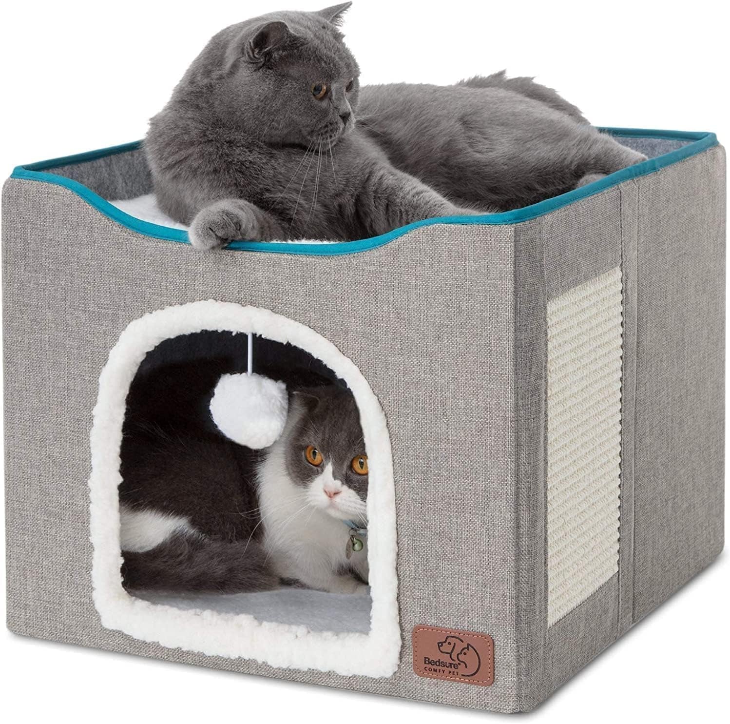  Large Cat Cave for Pet Cat House with Fluffy Ball Hanging 