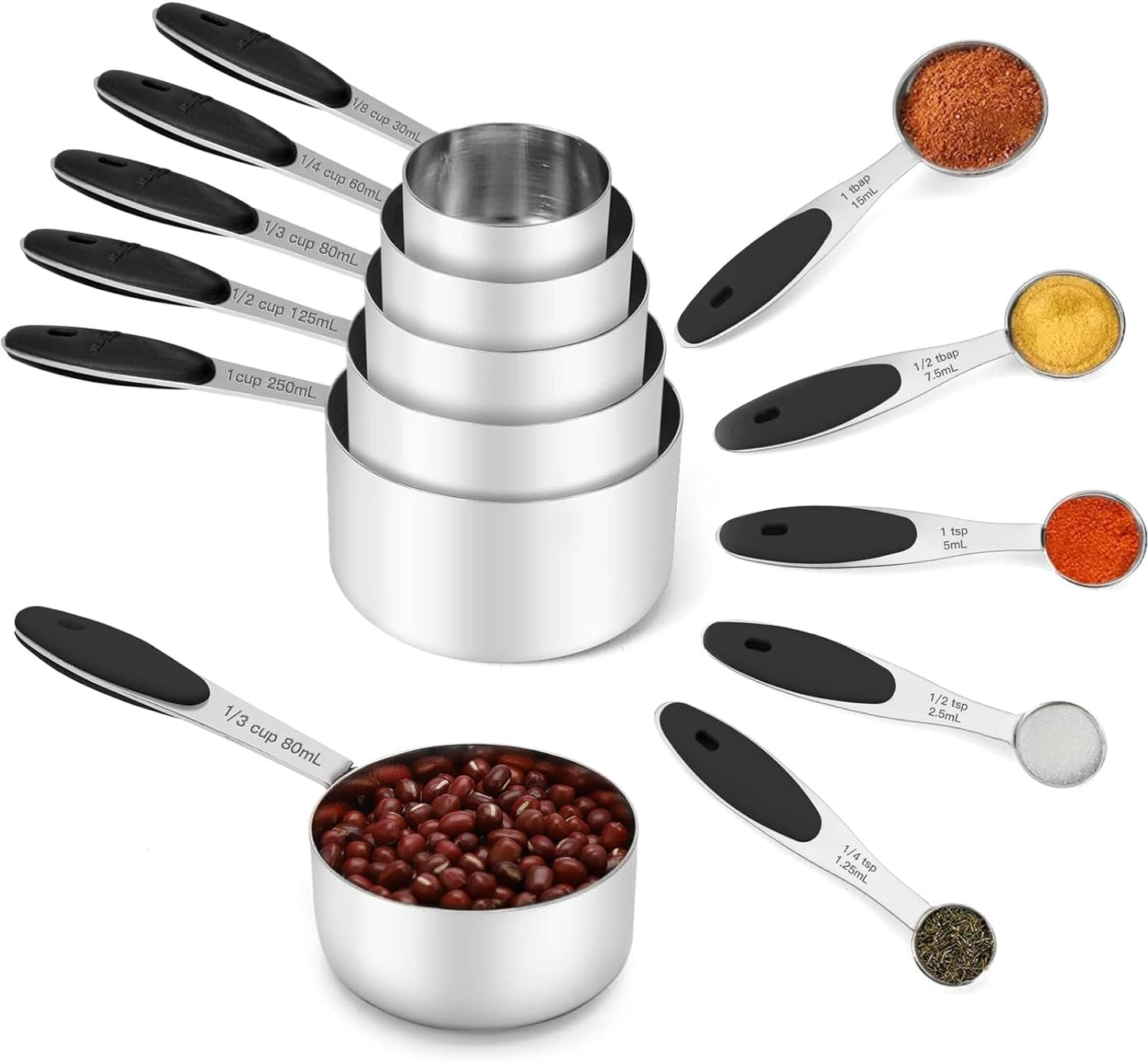 Stainless Steel Measuring Cups and Spoons Set of 10 Piece Nesting Metal Measuring Cups Set