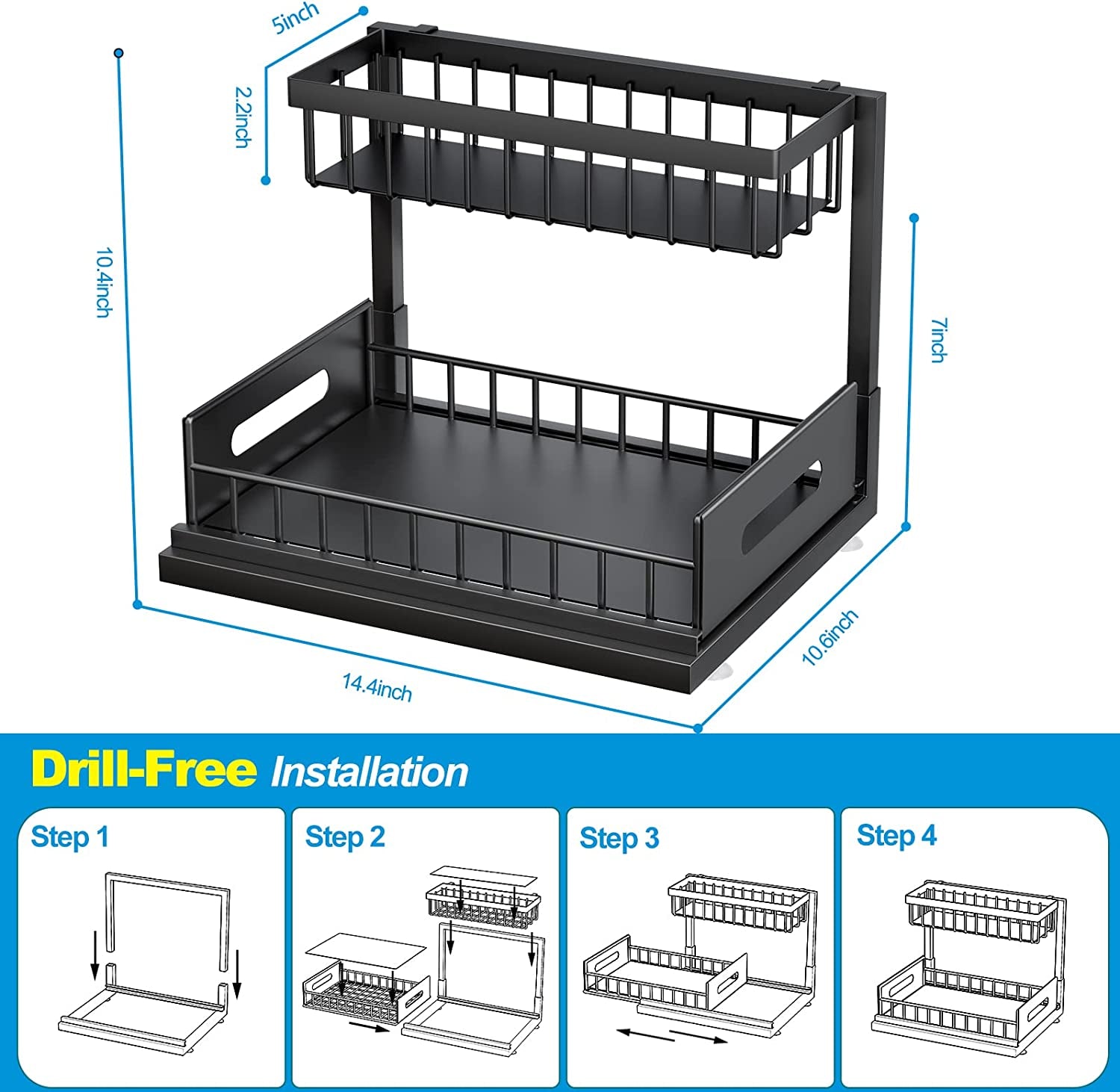 Under Sink Organizer 2-Tier under Kitchen Bathroom Sink Organizers and Storage 