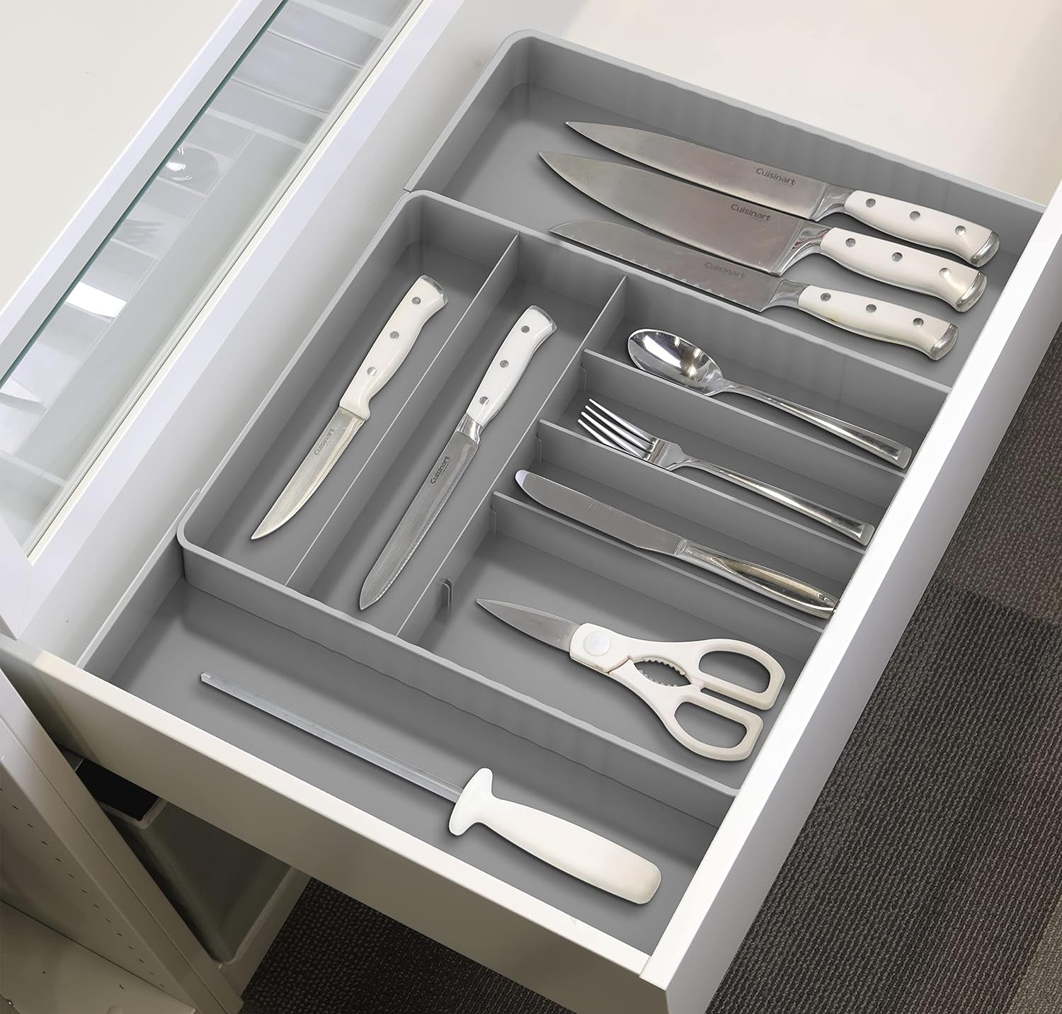 Expandable Kitchen Drawer Flatware Organizer Grey