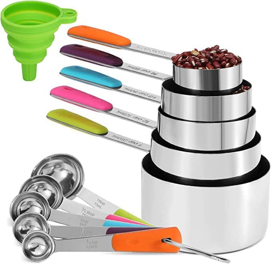 Measuring Cups and Spoons Set Stainless Steel 11 Piece for Cooking