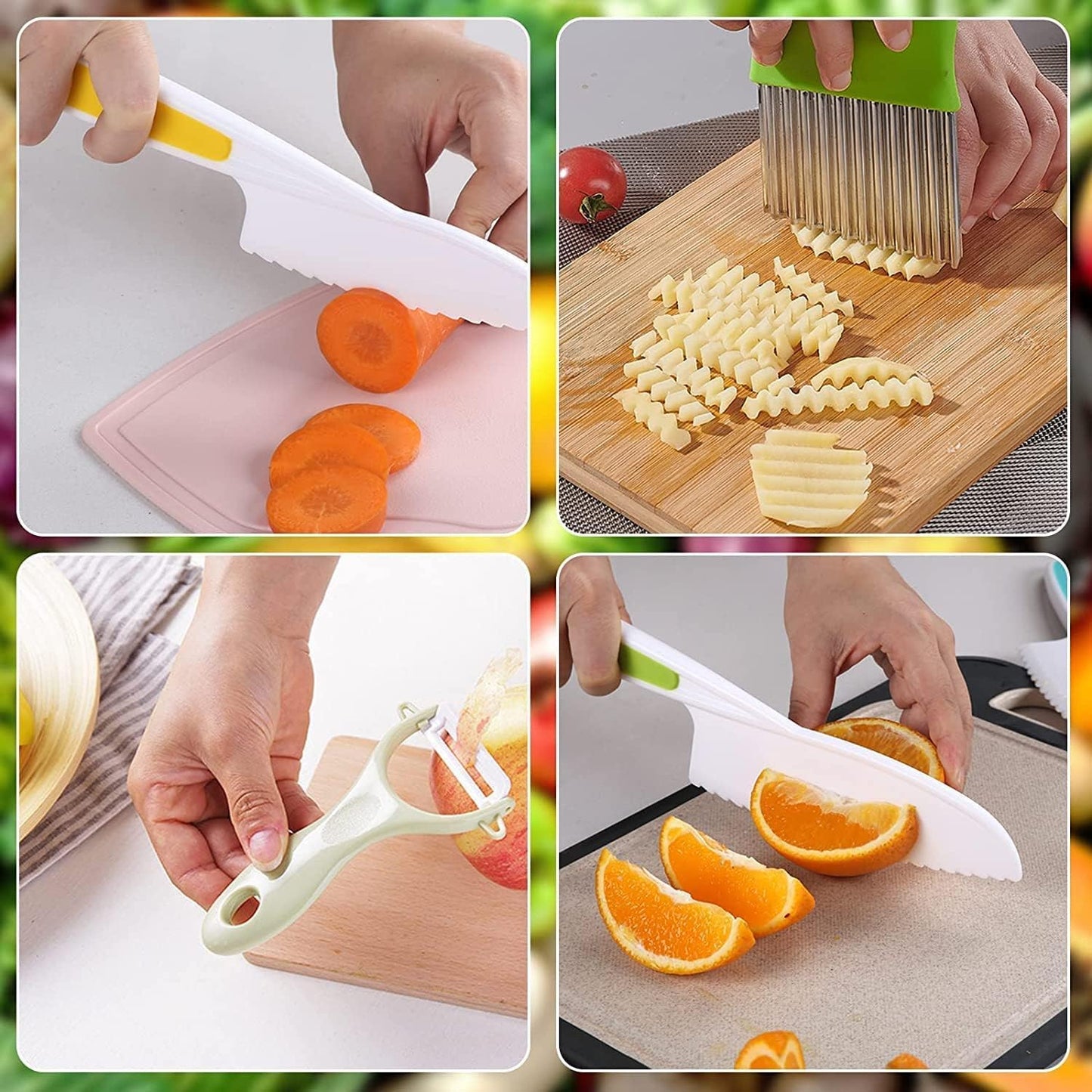 8 Pcs Wooden Kitchen Knife Set for Kids Includes Safe Knives