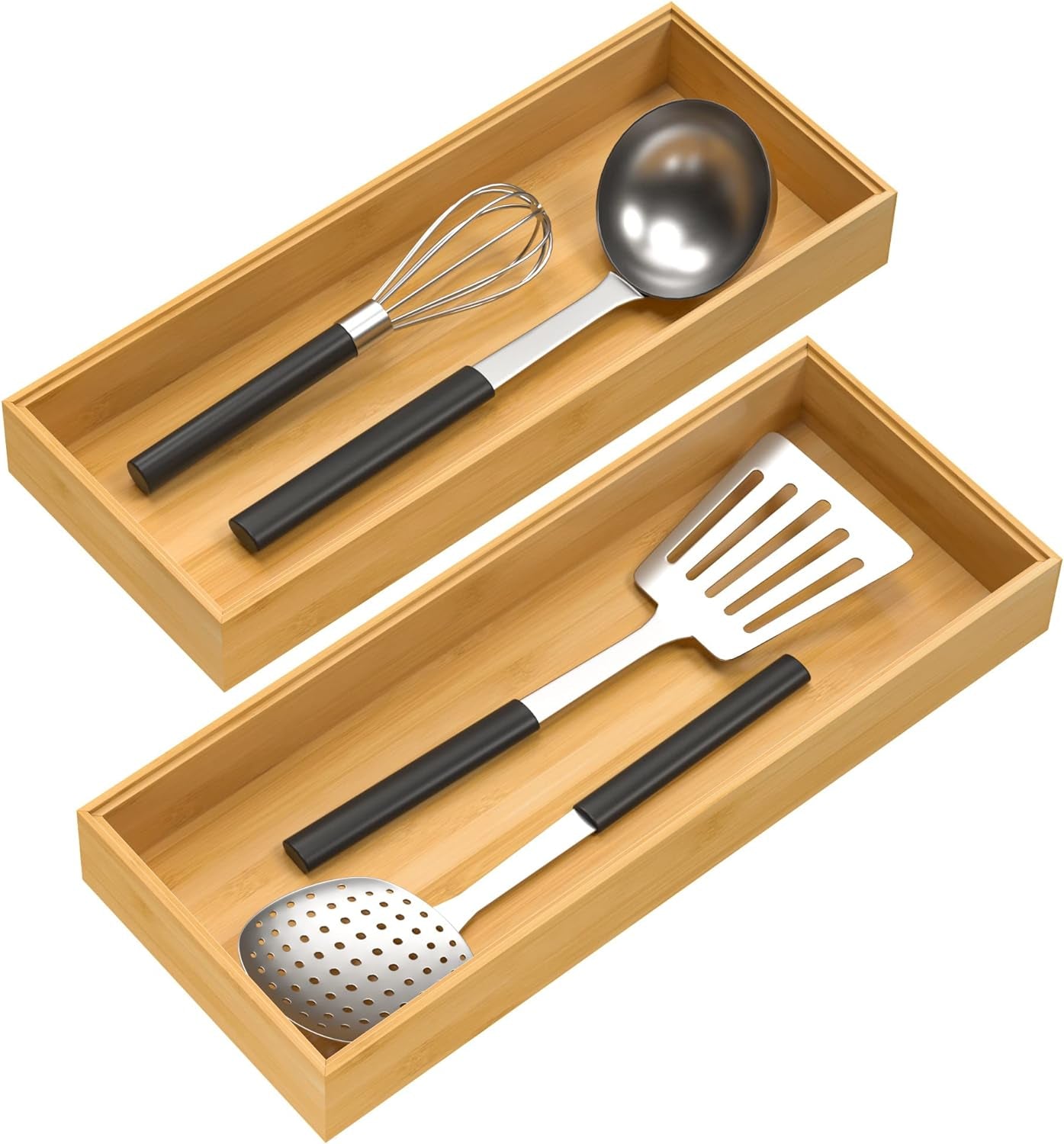 Bamboo Drawer Organizer Stackable Utensil Organizer for Kitchen Bamboo Storage Box