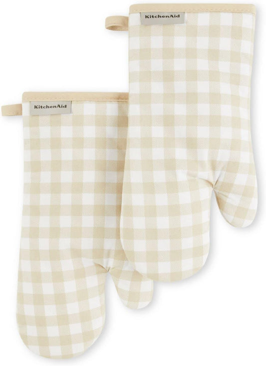 Gingham Oven Mitt 2 Pack Set Milkshake 7"X13