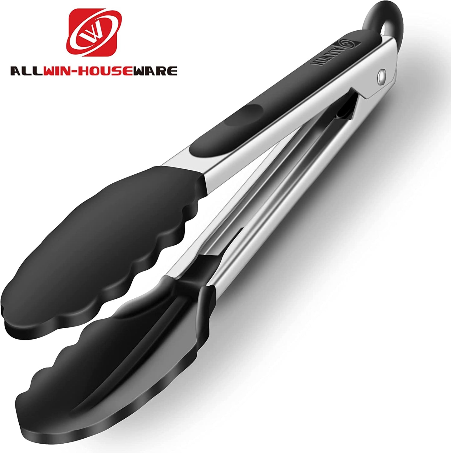 2 Pack Black Kitchen Tongs Premium Silicone BPA Free Non Stick Stainless