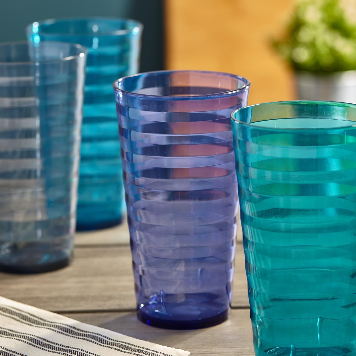 Splash Set of 1618 Ounce Plastic Stackable Water Tumblers in 4 Coastal Colors Value Set