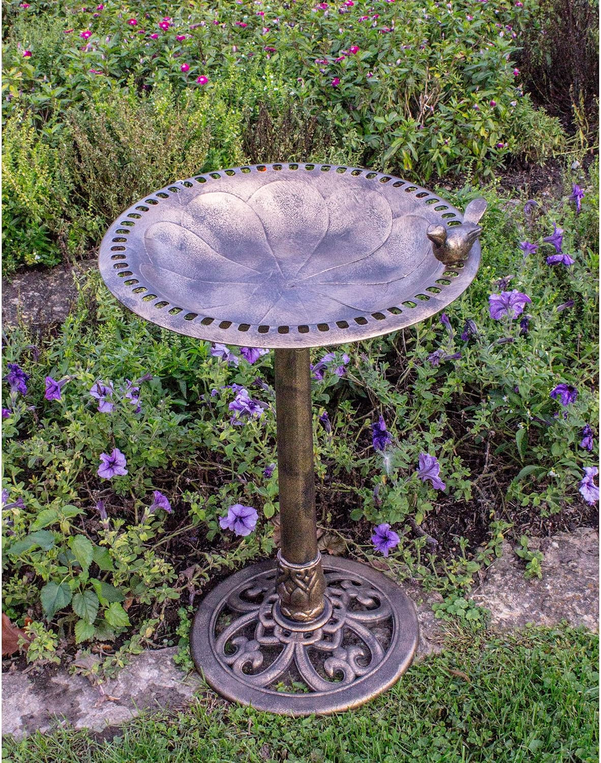 912449 WB Outdoor Garden Bird Bath Bronze Weather Resistant Polyresin 30 Inch