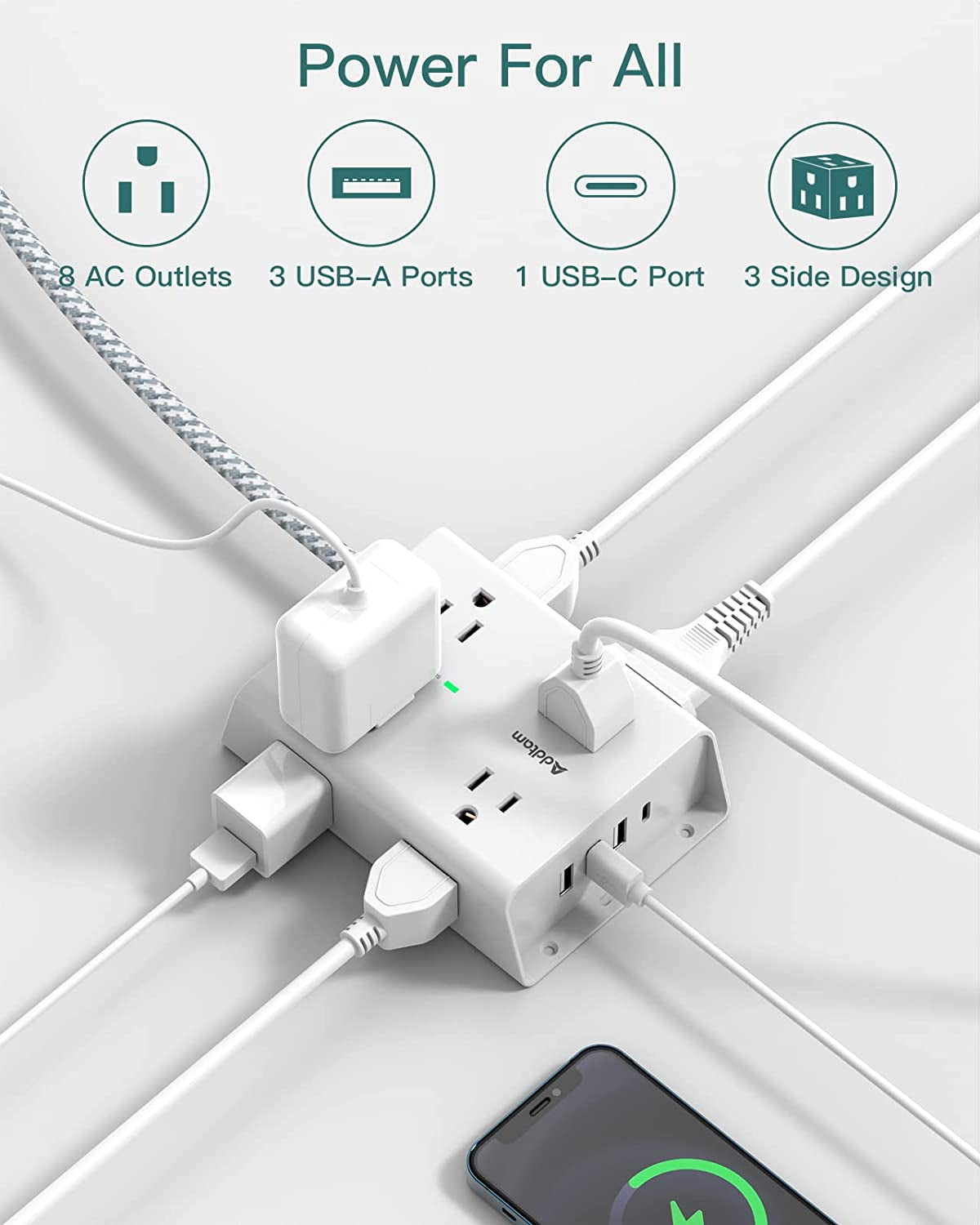 Surge Protector Power Strip 8 Widely Outlets with 4 USB Ports1 USB C Outlet