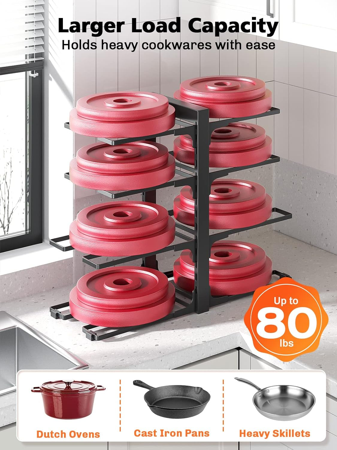 8 Tier Heavy Duty Adjustable Pan Organizer Rack 