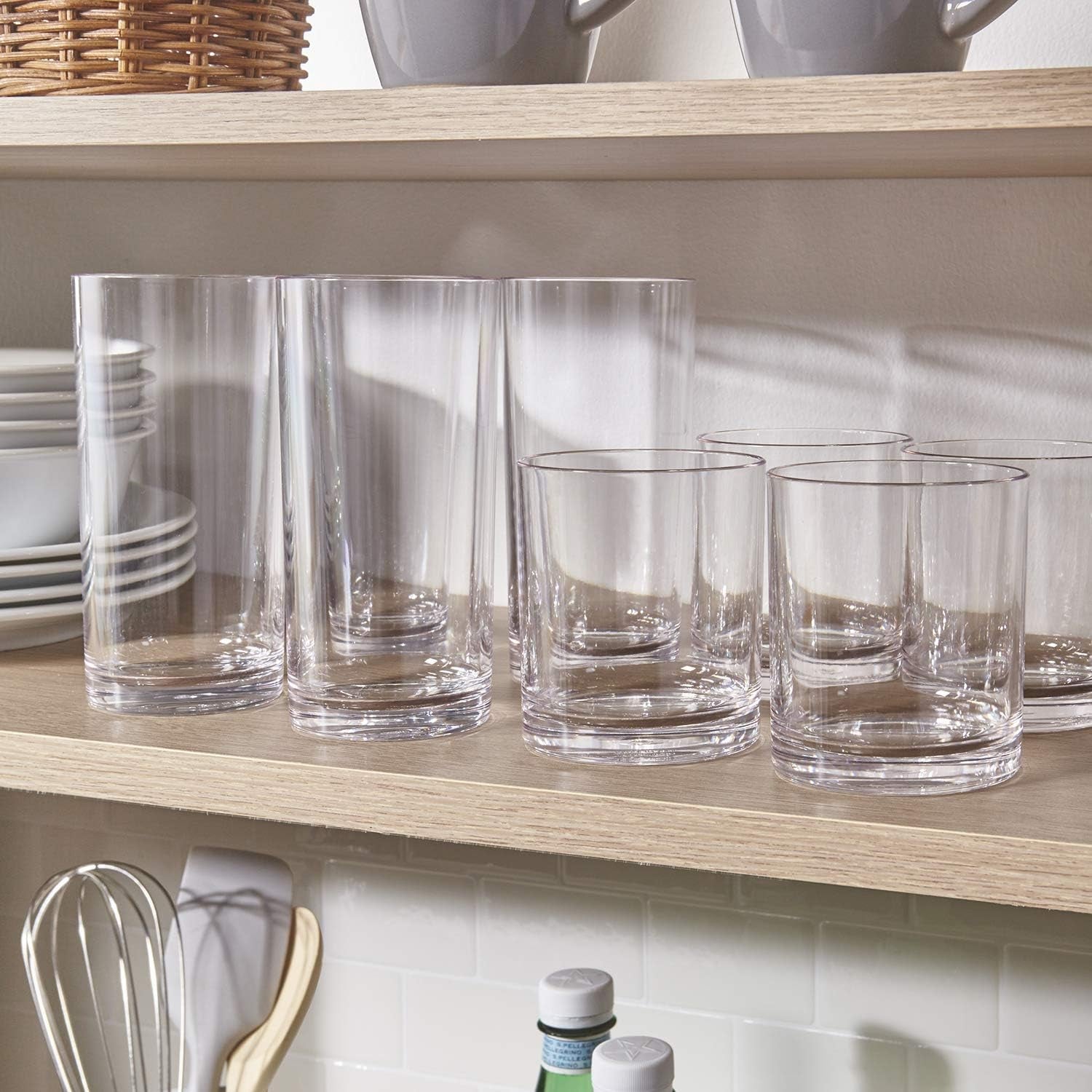 Classic Clear Plastic Reusable Drinking Glasses Set of 8 12Oz Rocks & 16Oz Water Cups