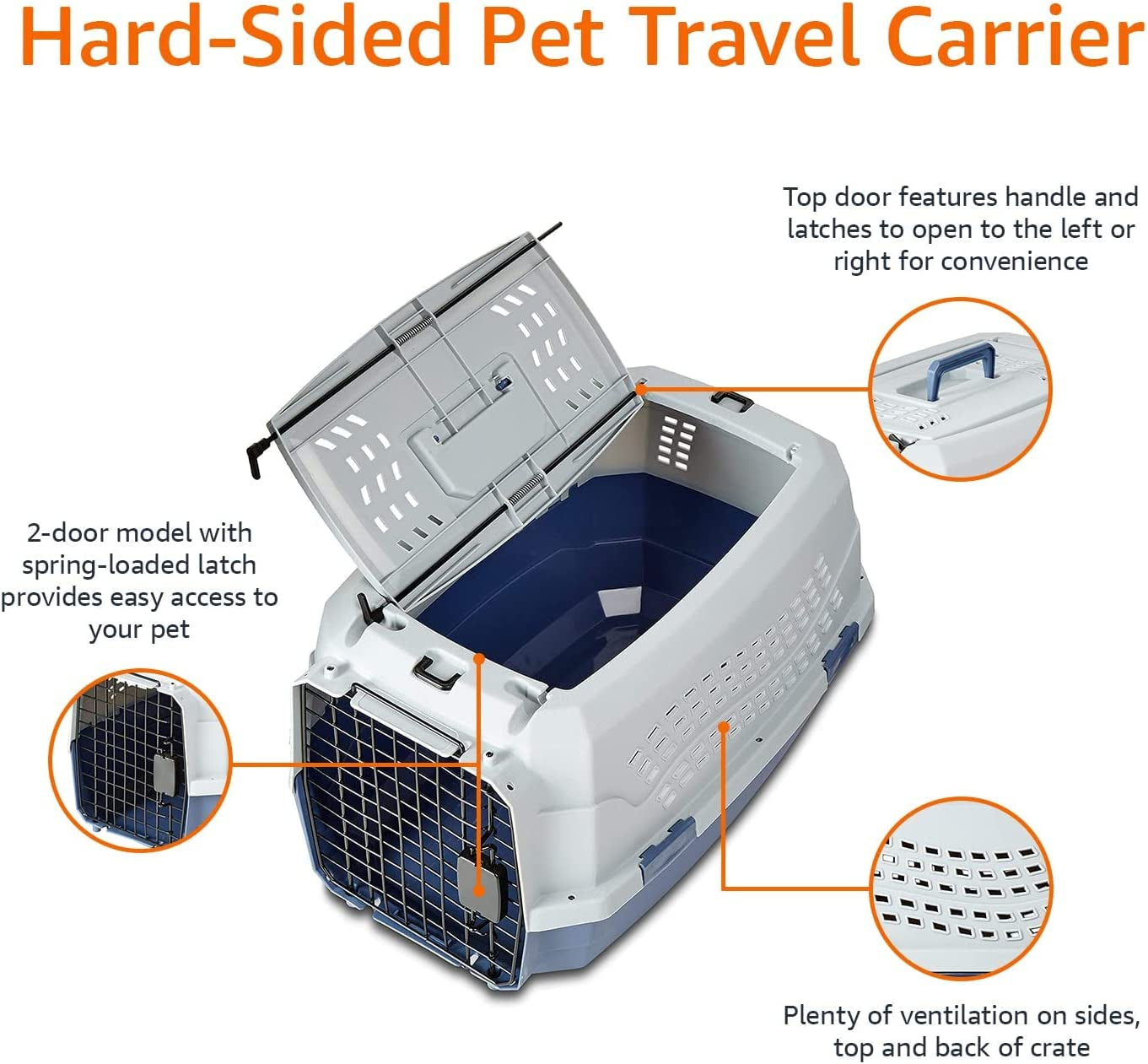  2 Door Top Load Hard Sided Dogs Cats Pet Travel Carrier 