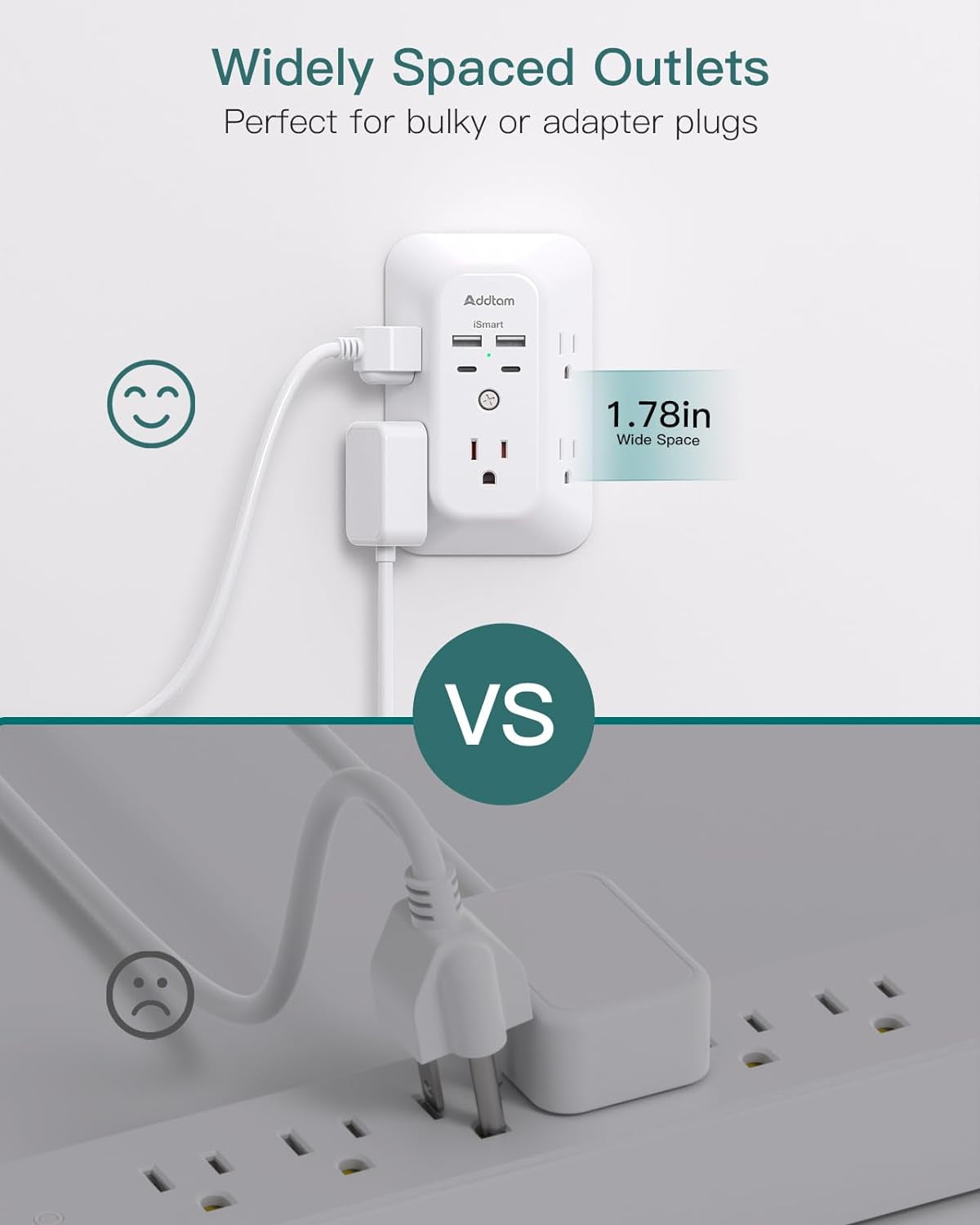 Surge Protector Outlet Extender 5 Outlet Splitter with 4 USB Wall Charger