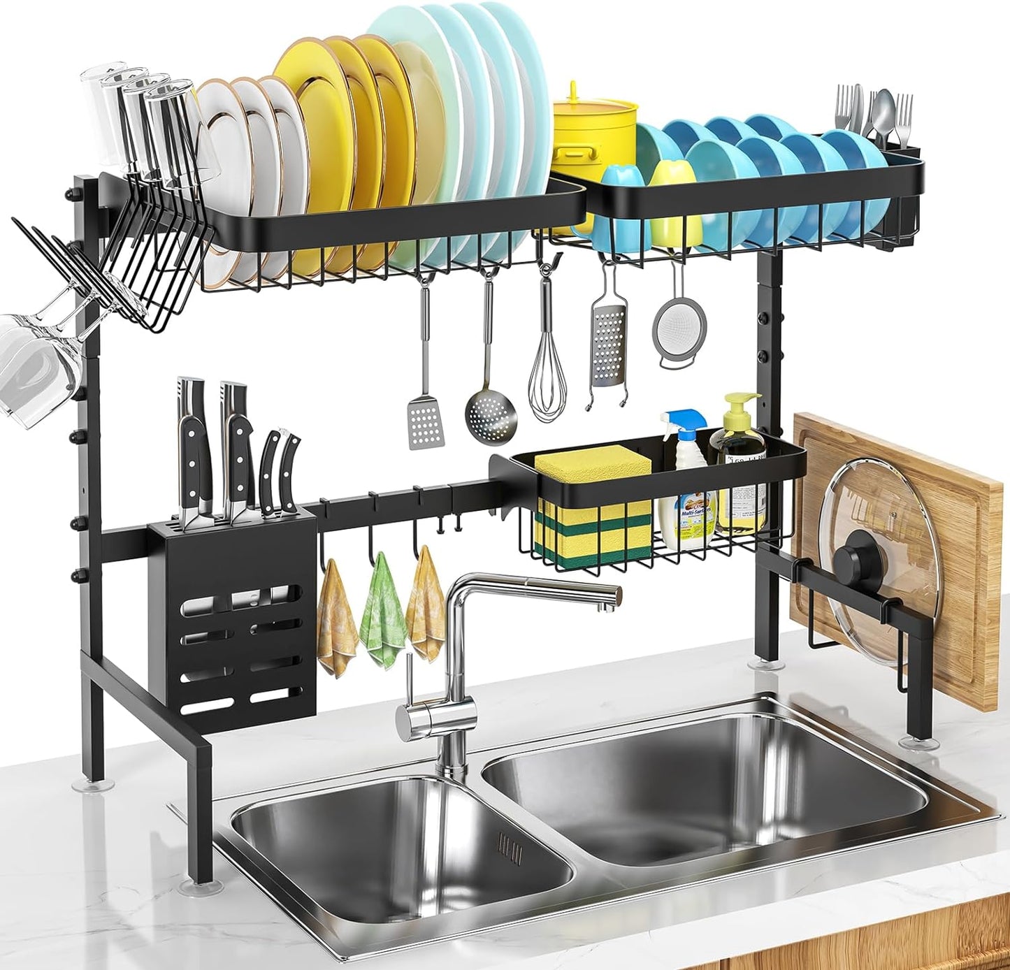 over the Sink Dish Drying Rack Adjustable Length 25 33In 2 Tier Dish Rack over Sink