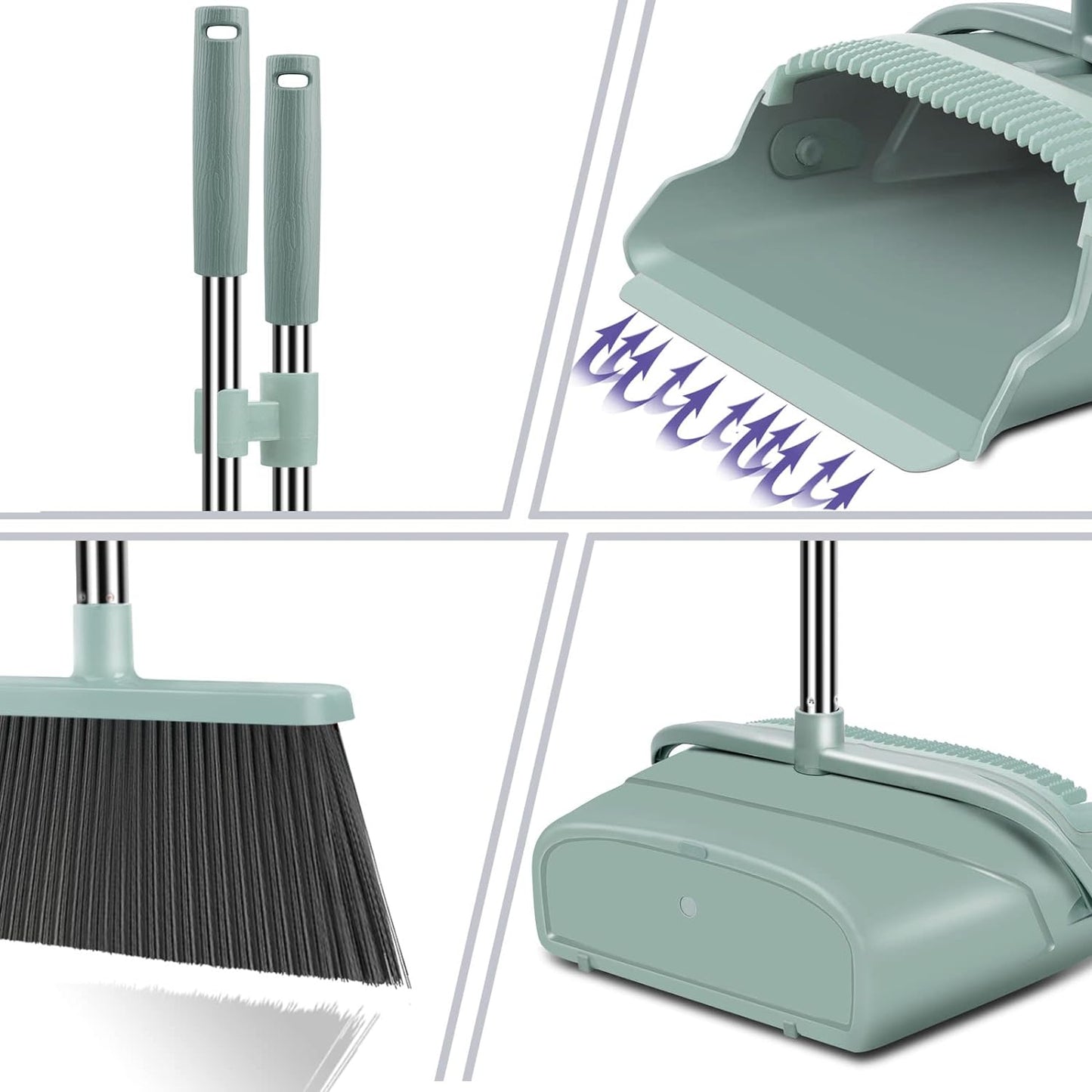 Upgrade Broom and Dustpan Set Large Size and Stiff Broom Dust Pan