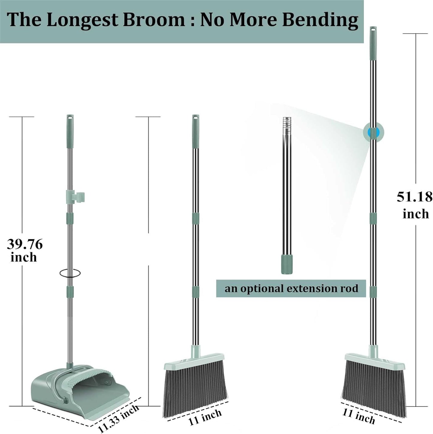 Upgrade Broom and Dustpan Set Large Size and Stiff Broom Dust Pan