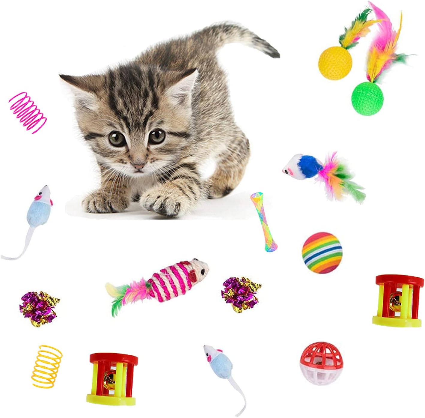 32Pcs Cat Toys Kitten Interactive Pet Toys Assortments Foldable Rainbow Tunnel