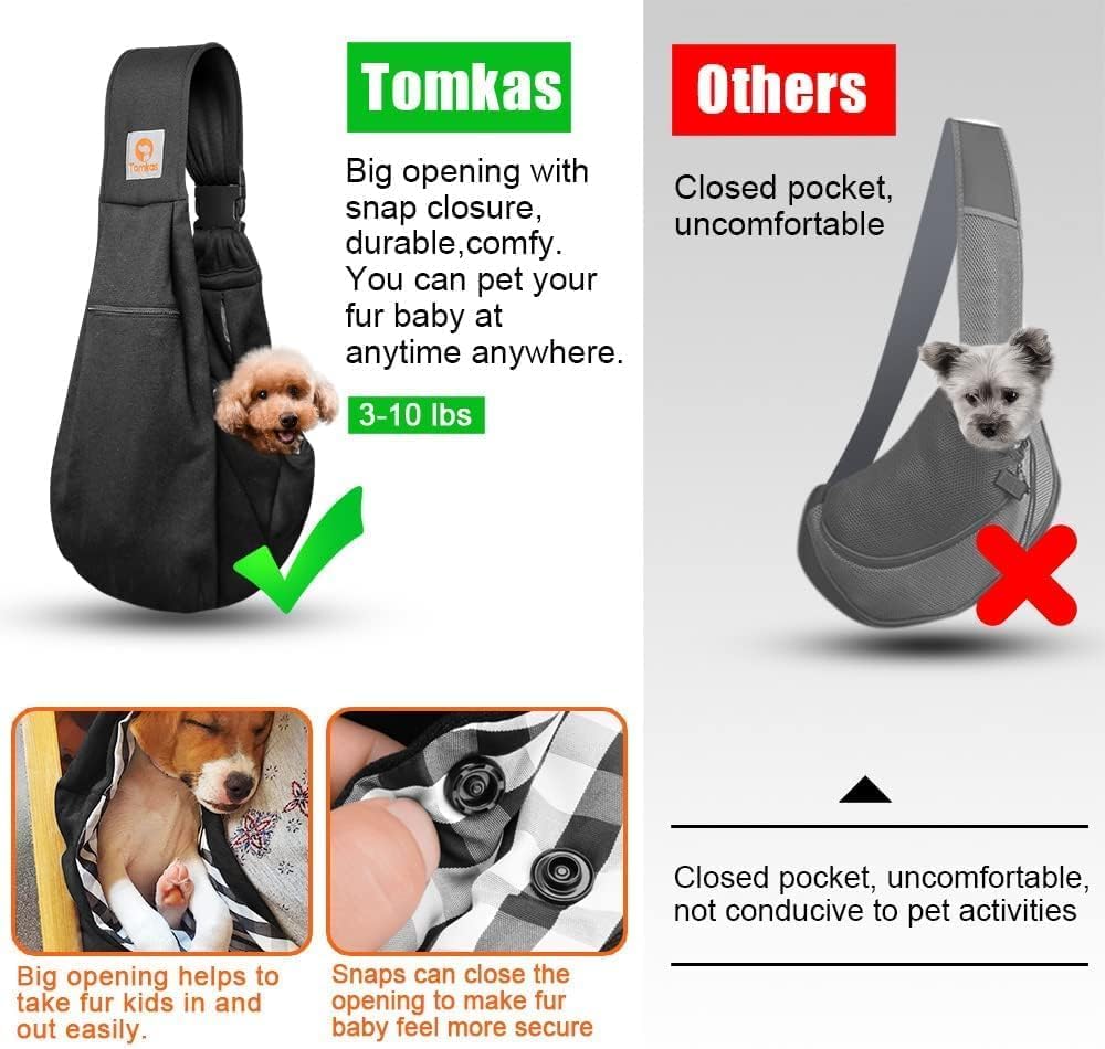 Small Dog Sling Carrier  Adjustable Strap  Zip Pocket  Suitable for Puppies Black