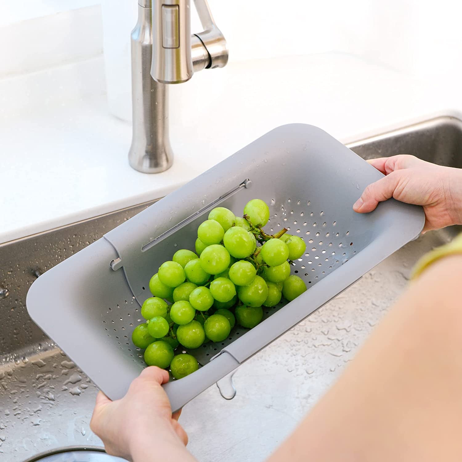 over the Sink Colander Strainer Basket Wash Vegetables and Fruits