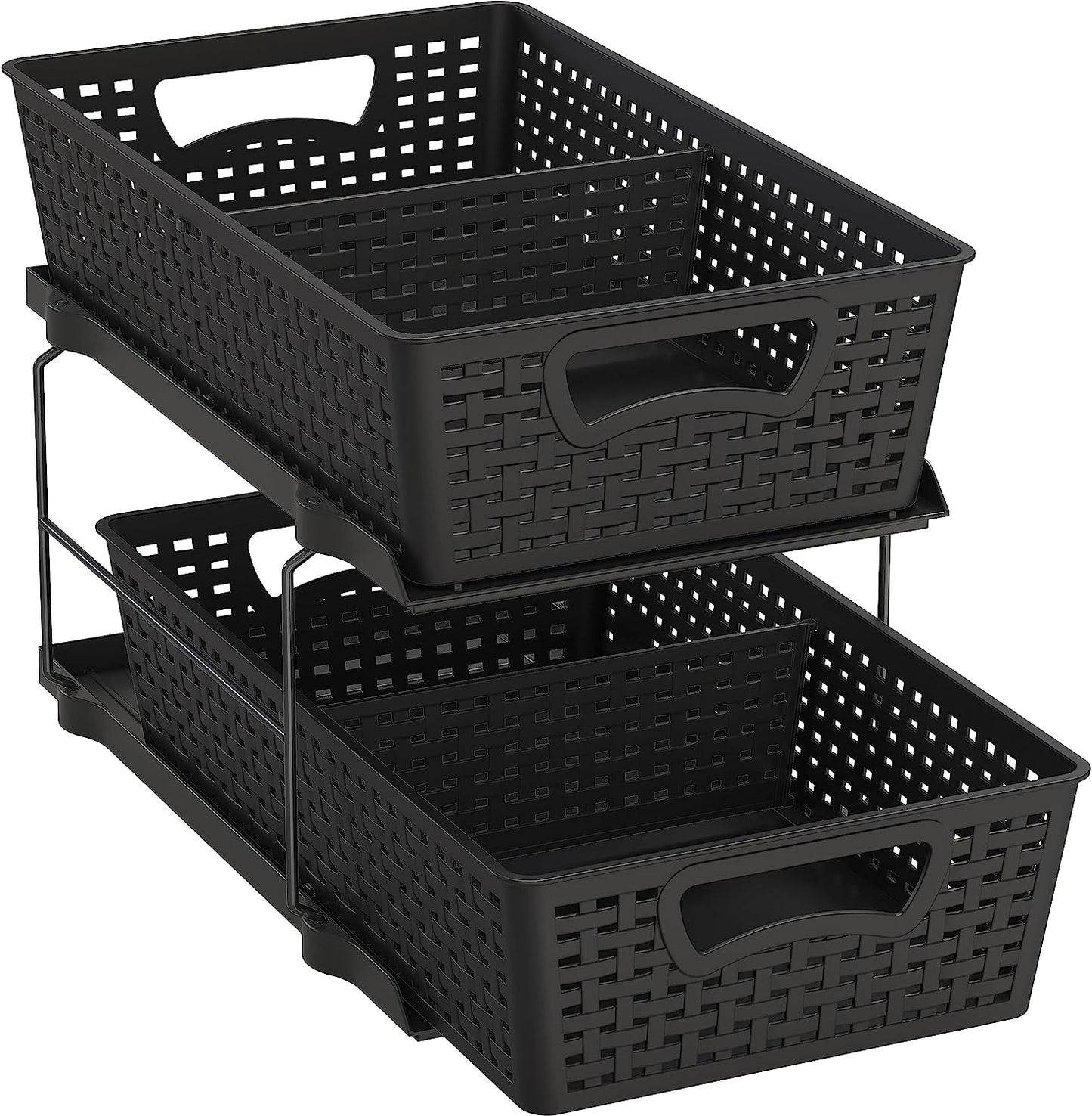 2 Tier Bathroom Organizer Tray Pull Out Sliding Drawer/Under-Sink Storage Black