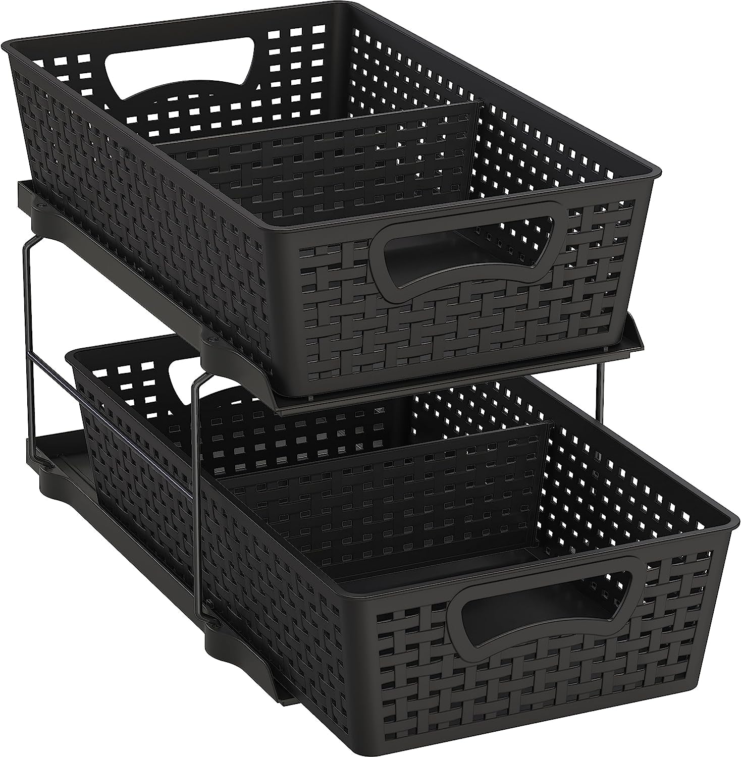 2 Tier Bathroom Organizer Tray Pull Out Sliding Drawer/Under-Sink Storage Black