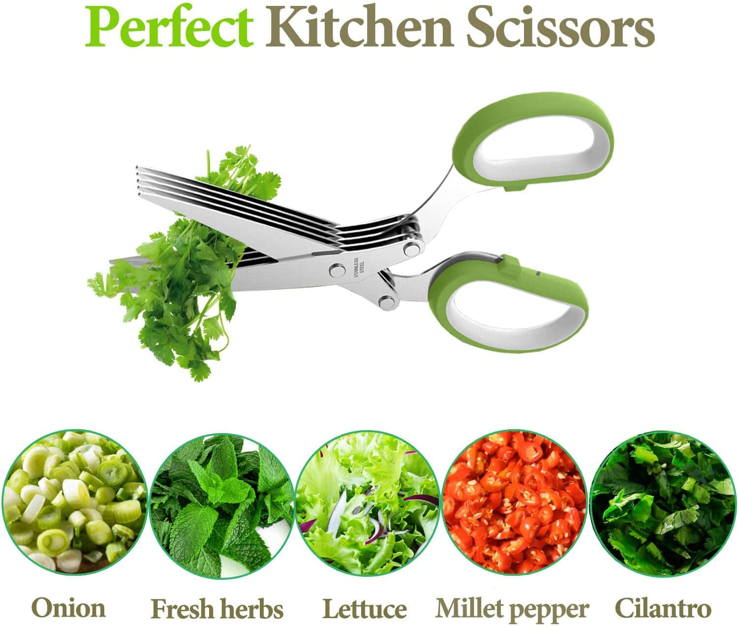 Herb Scissors Set  Kitchen Herb Shears Cutter with 5 Blades and Cover Sharp 