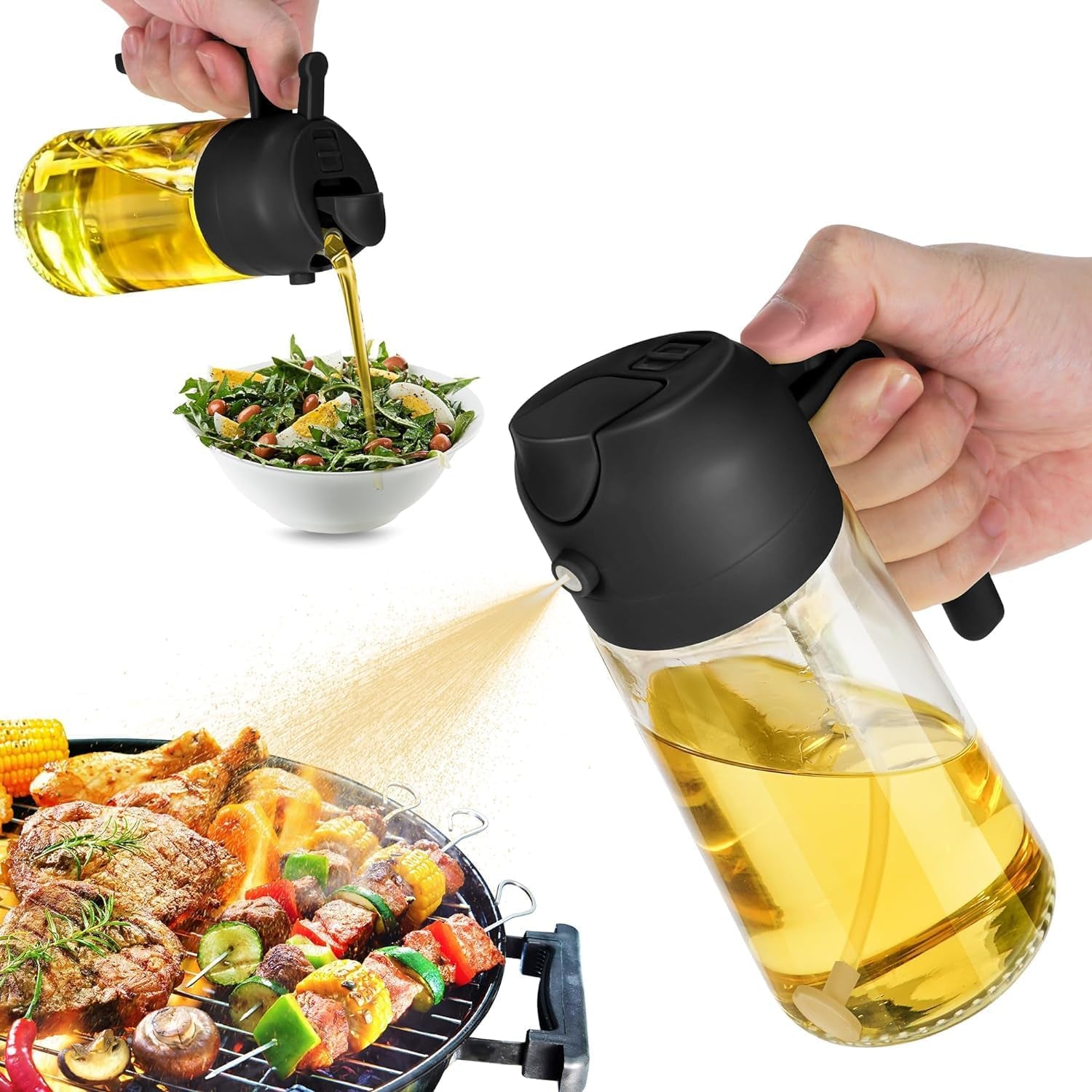 2 in 1 Olive Oil Dispenser and Oil Sprayer 470Ml Olive Oil Bottle 