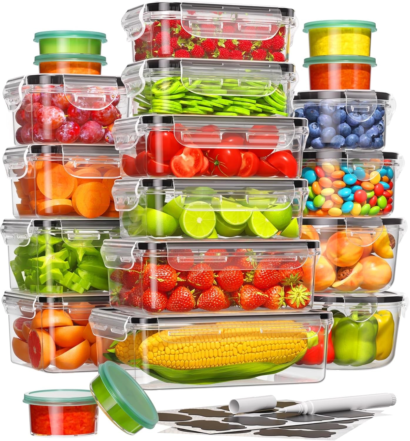  Plastic Food Containers with Lids for Kitchen Storage