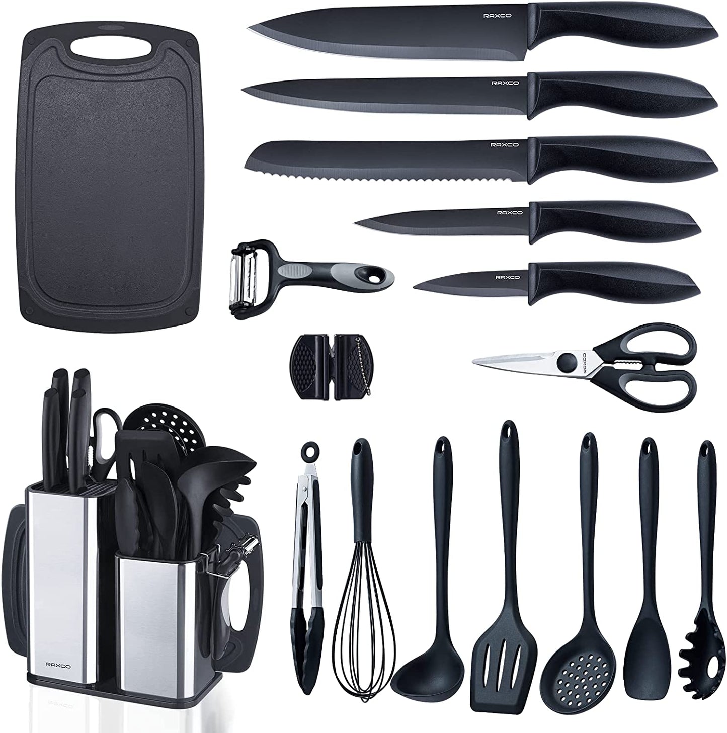 Kitchen Utensils Set for Cooking 7 Cooking Utensils 6 Knife Set Black 5 Utensi