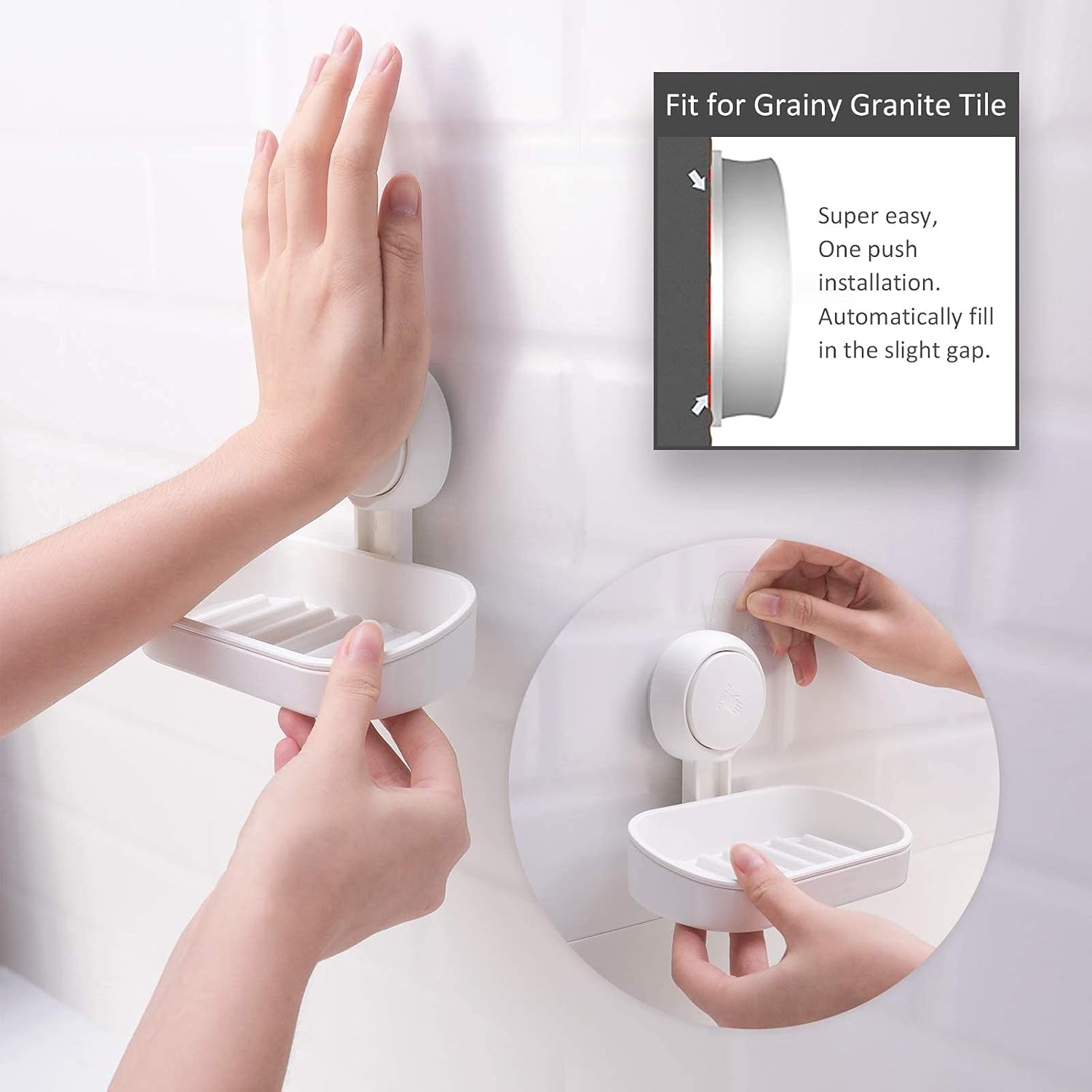 Soap Dish Holder for Shower Suction Cup Wall Mounted Self Draining No-Drilling 