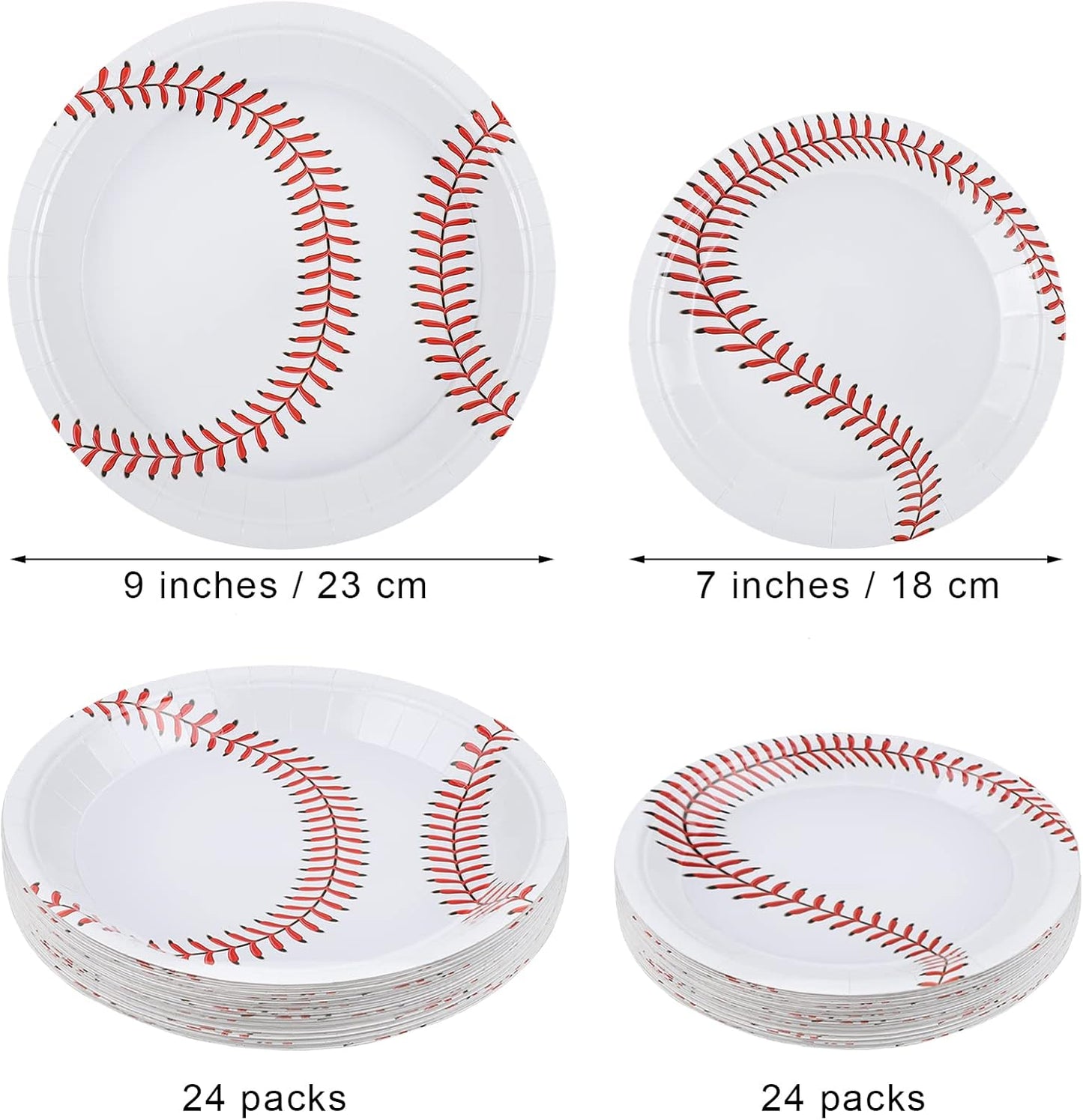 48 Pack Baseball Plates 9 Inch and 7 Inch round Baseball  