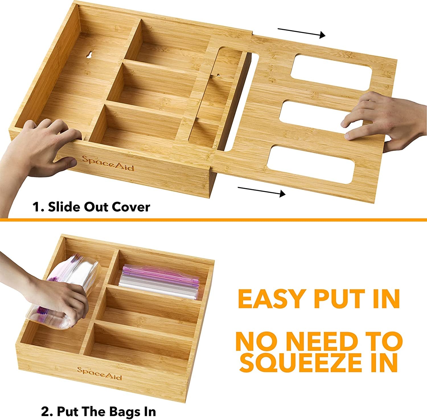 Bag Storage Organizer for Kitchen Drawer Bamboo Organizer Compatible