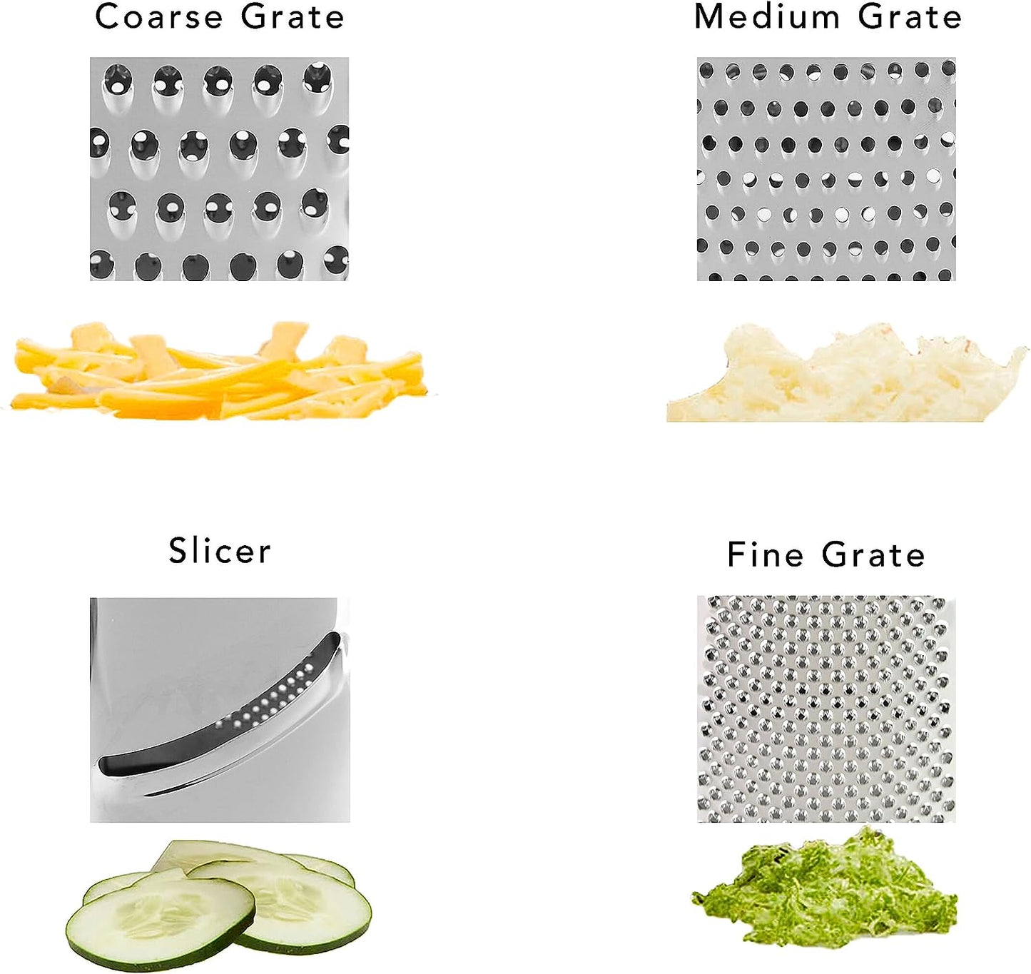 Gourmet 4 Sided Stainless Steel Box Grater for Fine Medium and Coarse Grate